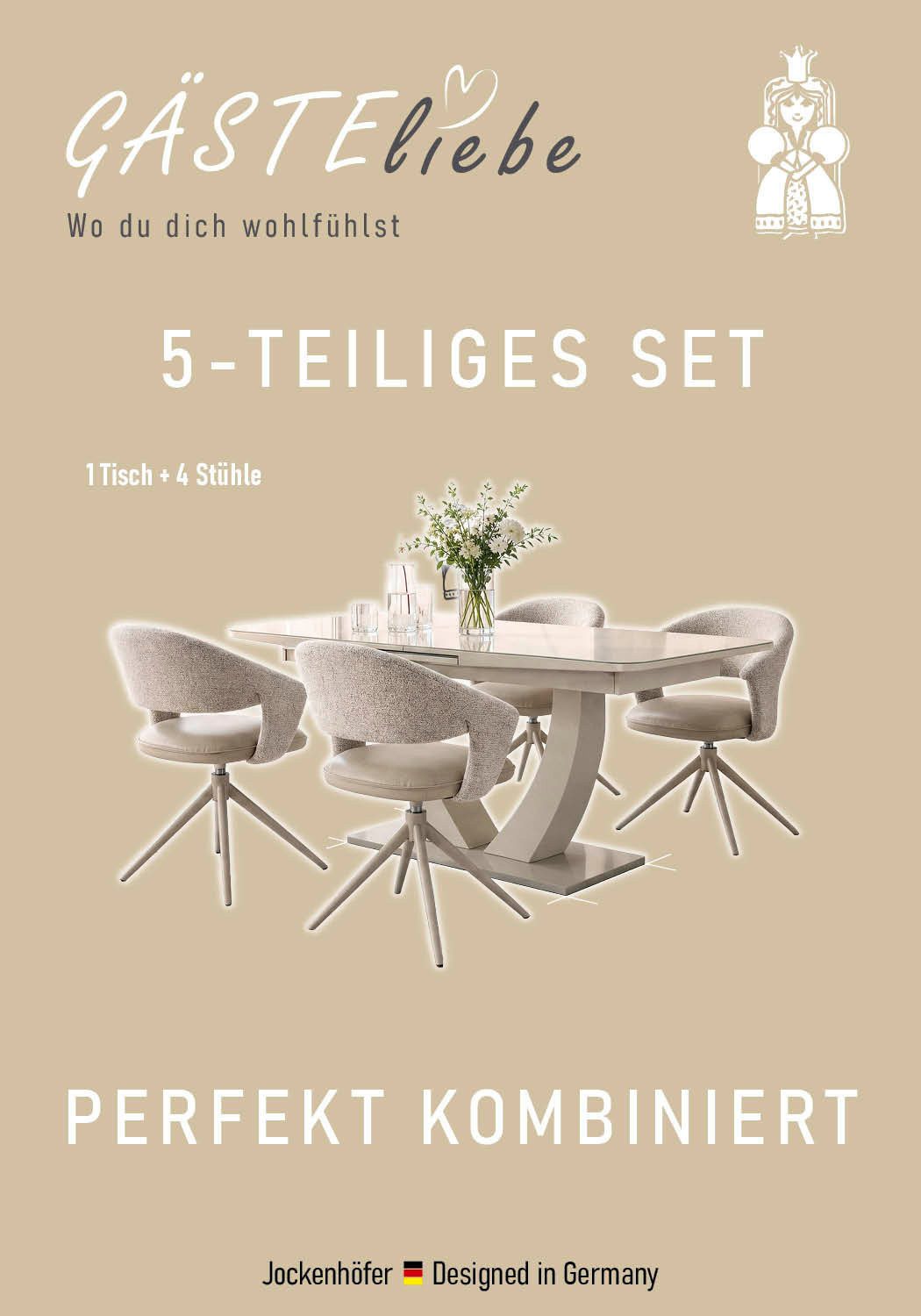 Jockenhöfer Gruppe Essgruppe Ulm/Valencia-Santiago, Sitzgruppe (Set, 5-tlg., 1 Tisch und 4 Stühle), (5-tlg), Set, 5-tlg, Esstisch mit Synchronauszug 160-200cm,  – Bild 3 von 5