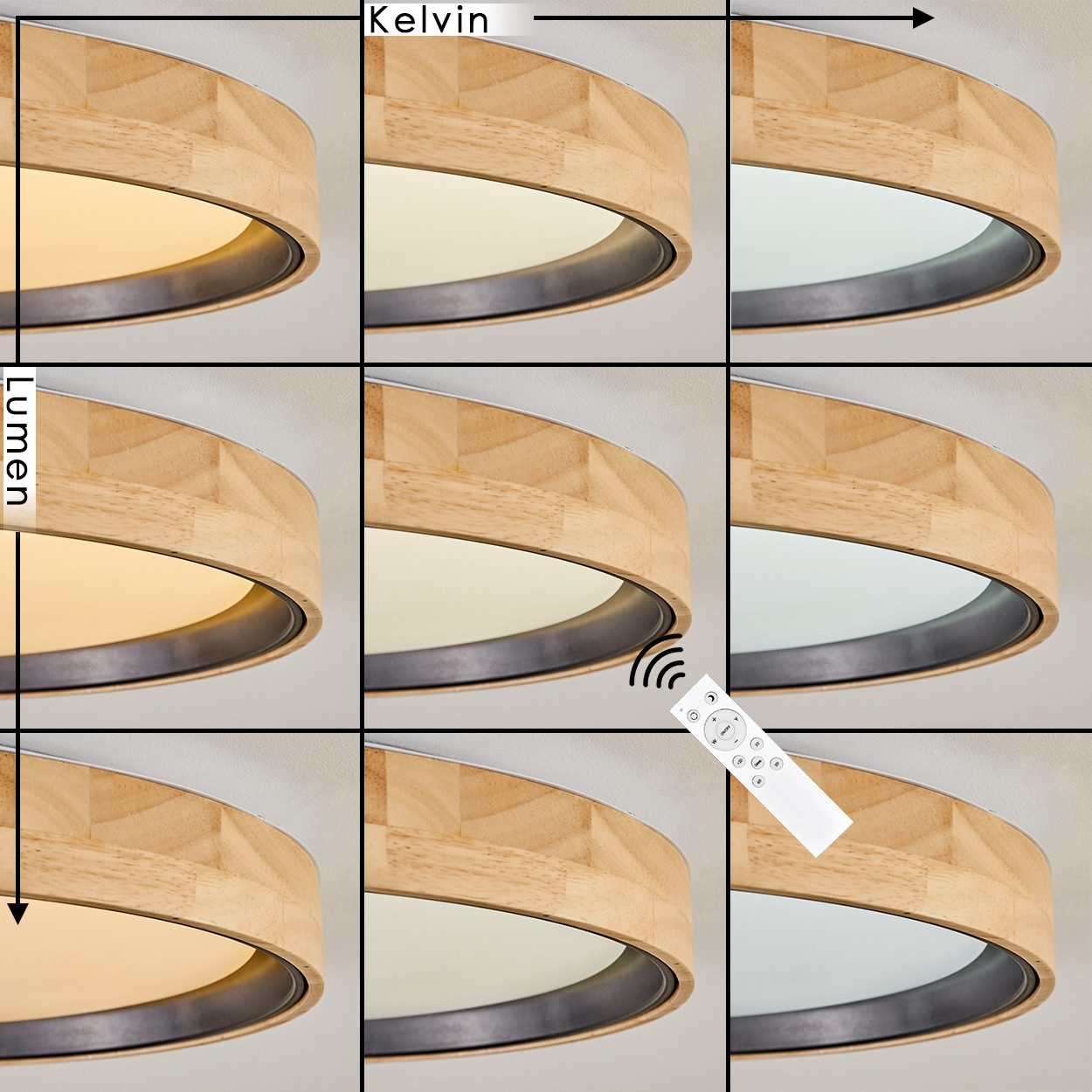 hofstein Deckenleuchte dimmbare Deckenleuchte aus Holz/Metall/Kunststoff in Natur/Weiß, LED wechselbar, 2700-6500 Kelvin, dimmbar über Fernbedienung, LED, (40cm – Bild 2 von 5
