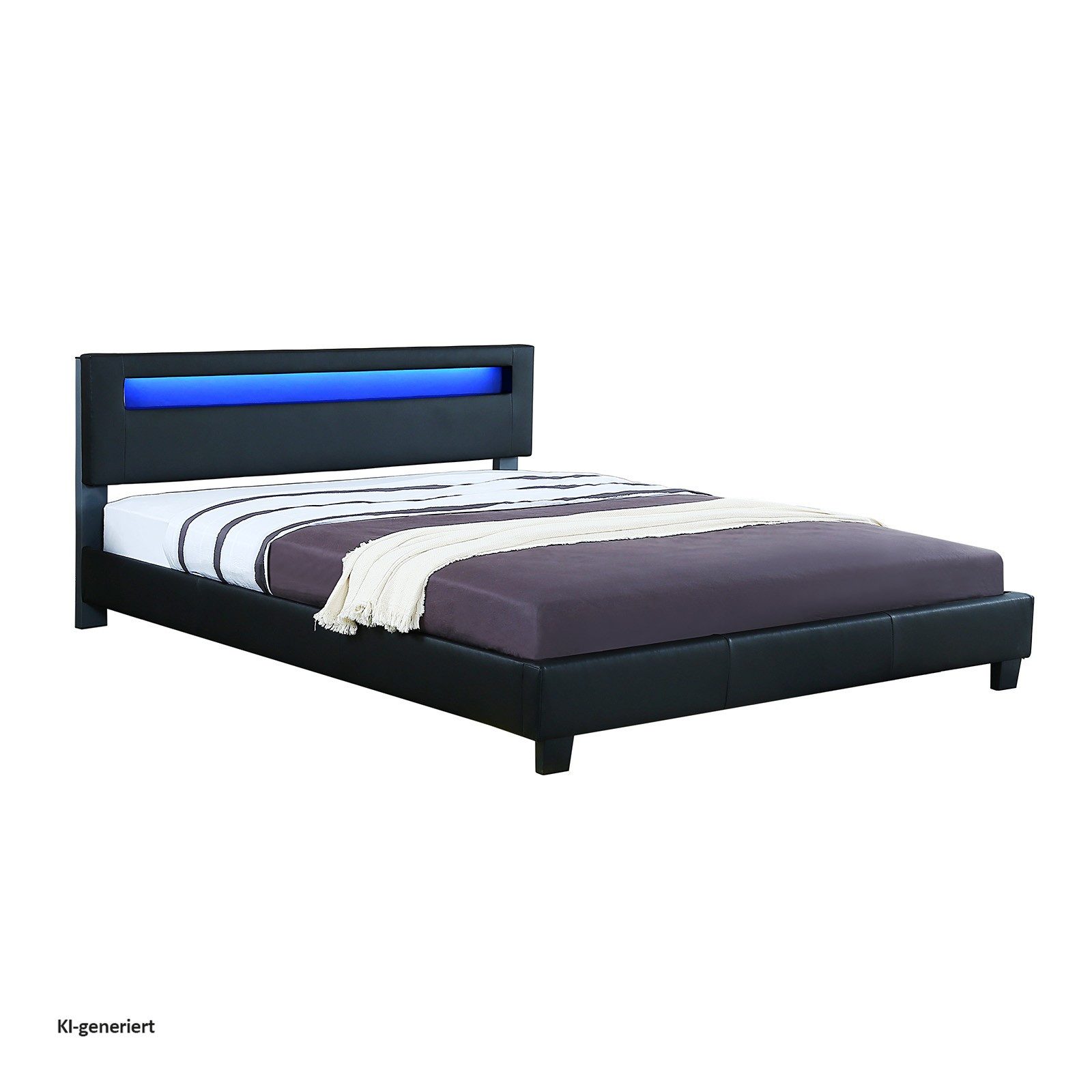 HTI-Line Bett Bett Luis 140 (Stück, 1-tlg., 1x Bett Luis 140 mit Rollrost, ohne Matratze und Dekoration), Doppelbett LED Bettgestell Leder Lattenrost
