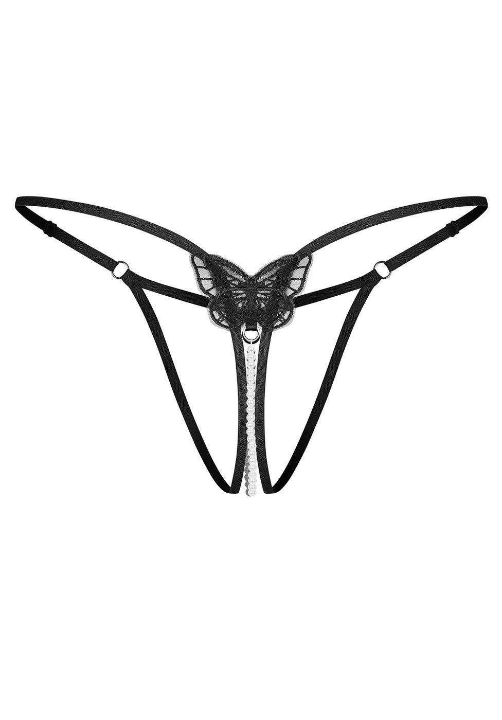 Obsessive String Isseme String mit offenem Schritt und Perlenkette - schwarz (1-St) dekorative Kette aus weißen Perlen im Schrittbereich