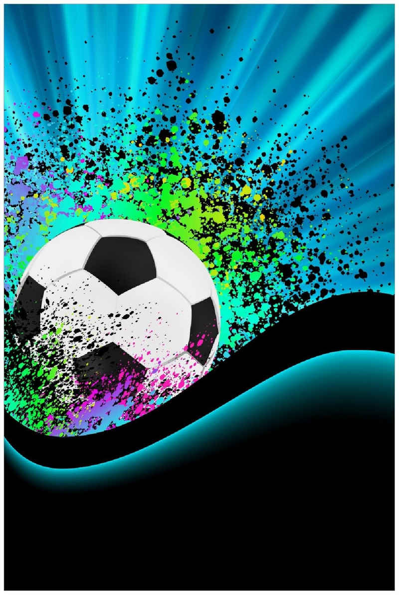 Wallario Poster, Fußball - Design Wellen und Regenbogen in blau, in verschiedenen Ausführungen