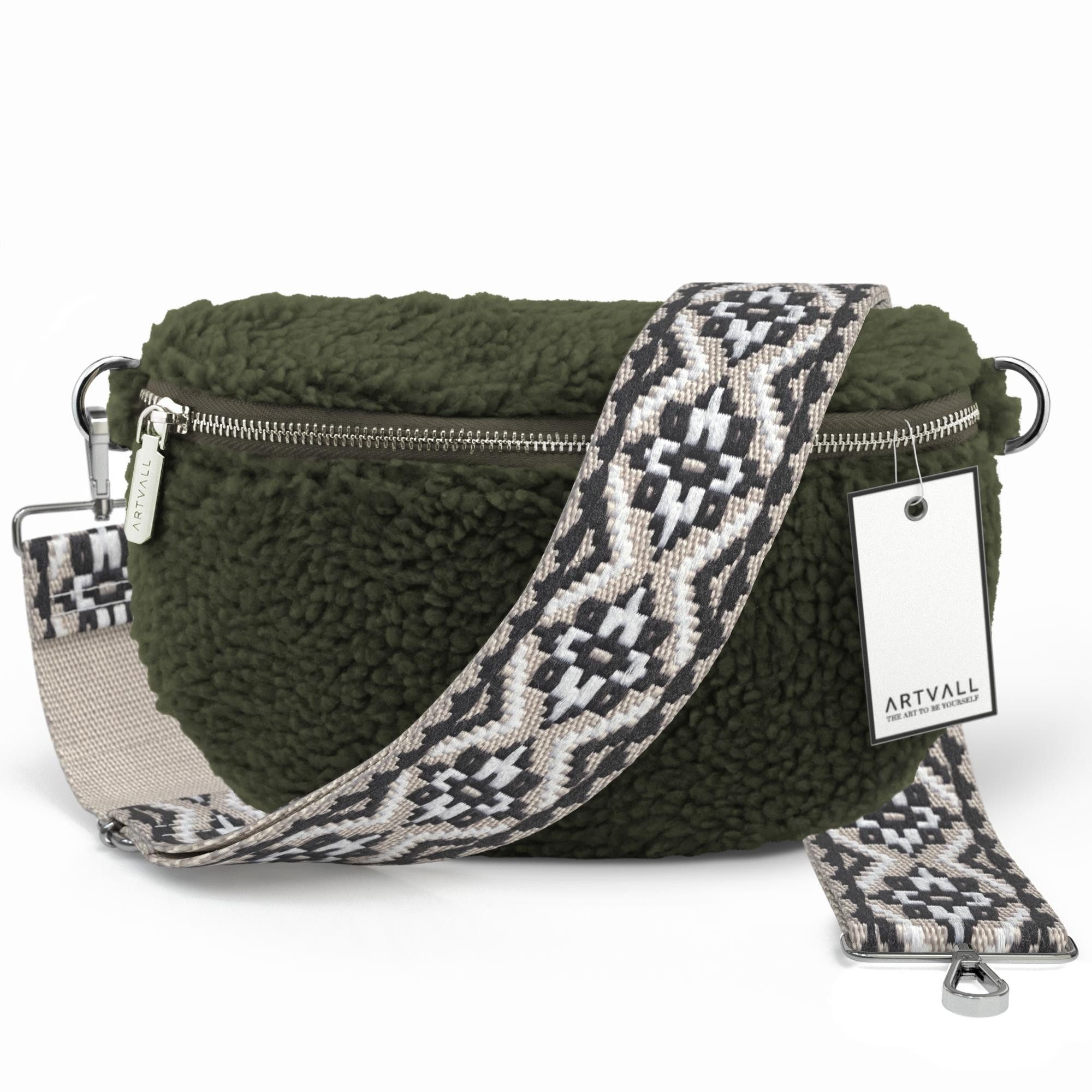 Umhängetasche Teddy Handtasche Damen Bag Brusttasche Olivgrün