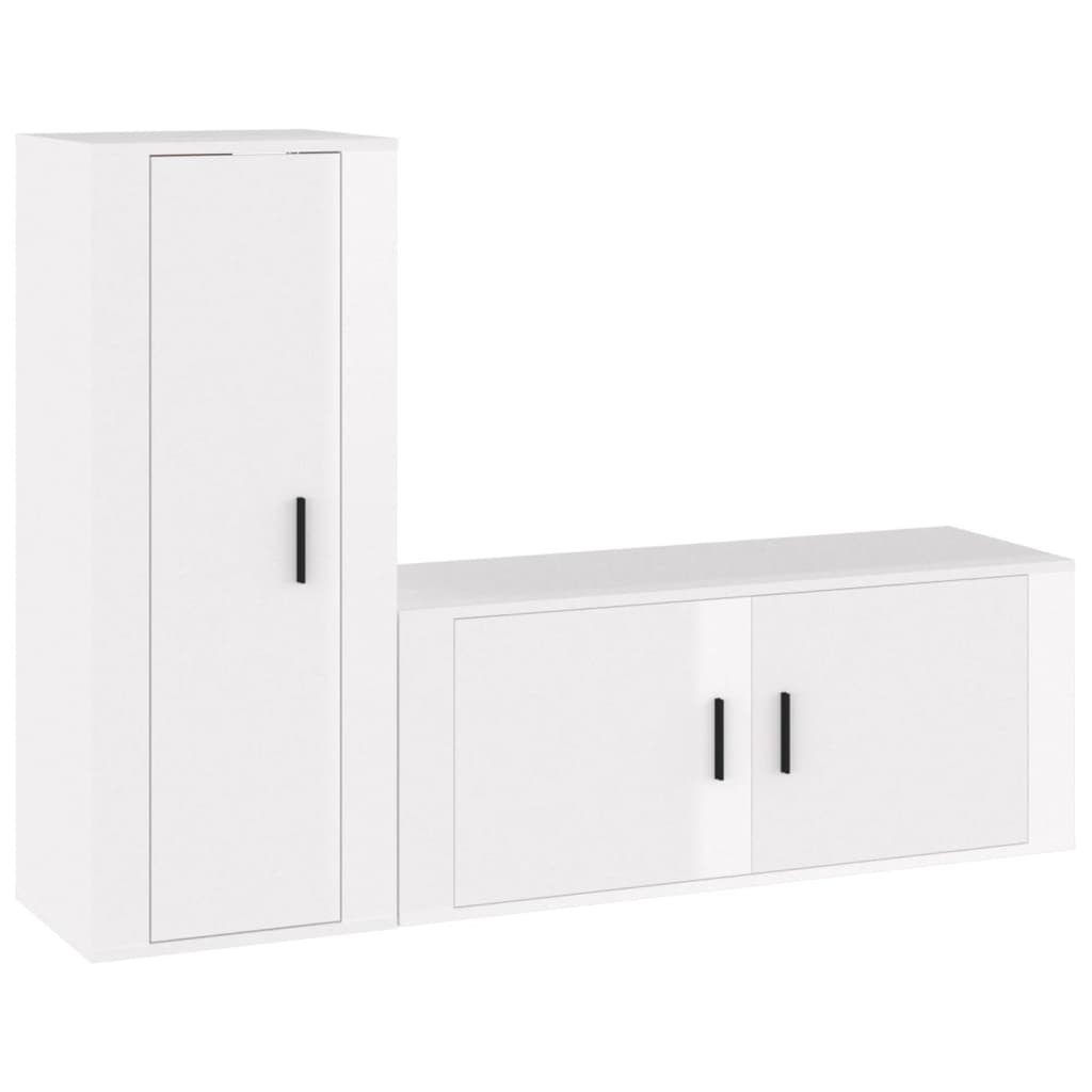 (2-St) TV-Schrank-Set TV-Schrank vidaXL Hochglanz-Weiß Holzwerkstoff 2-tlg.