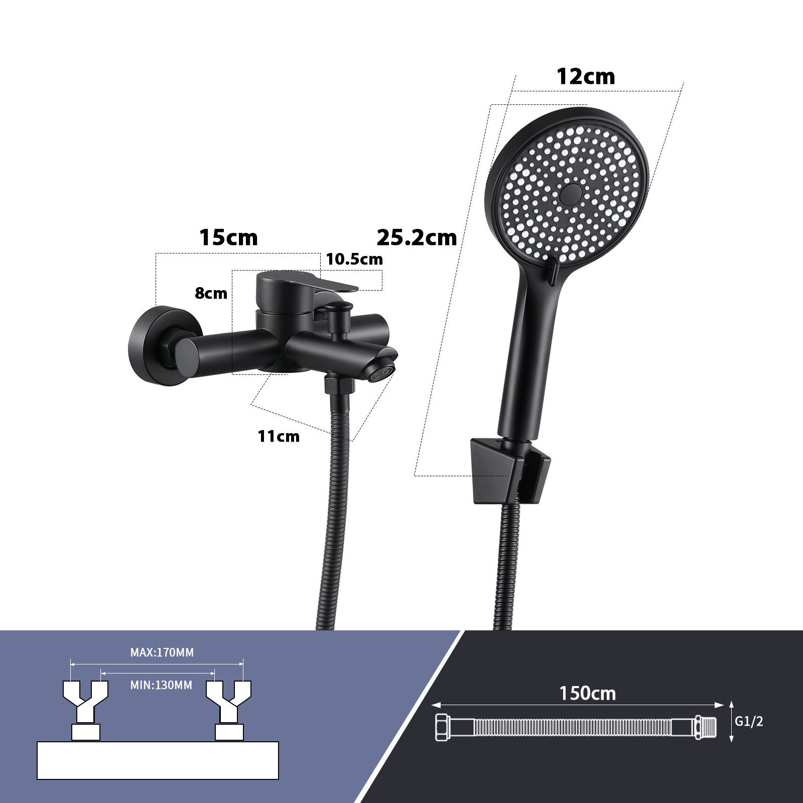 ZMH Duschsystem Wannenarmatur mit Handbrause Mischbatterie Badewanne, 150mm günstig online kaufen