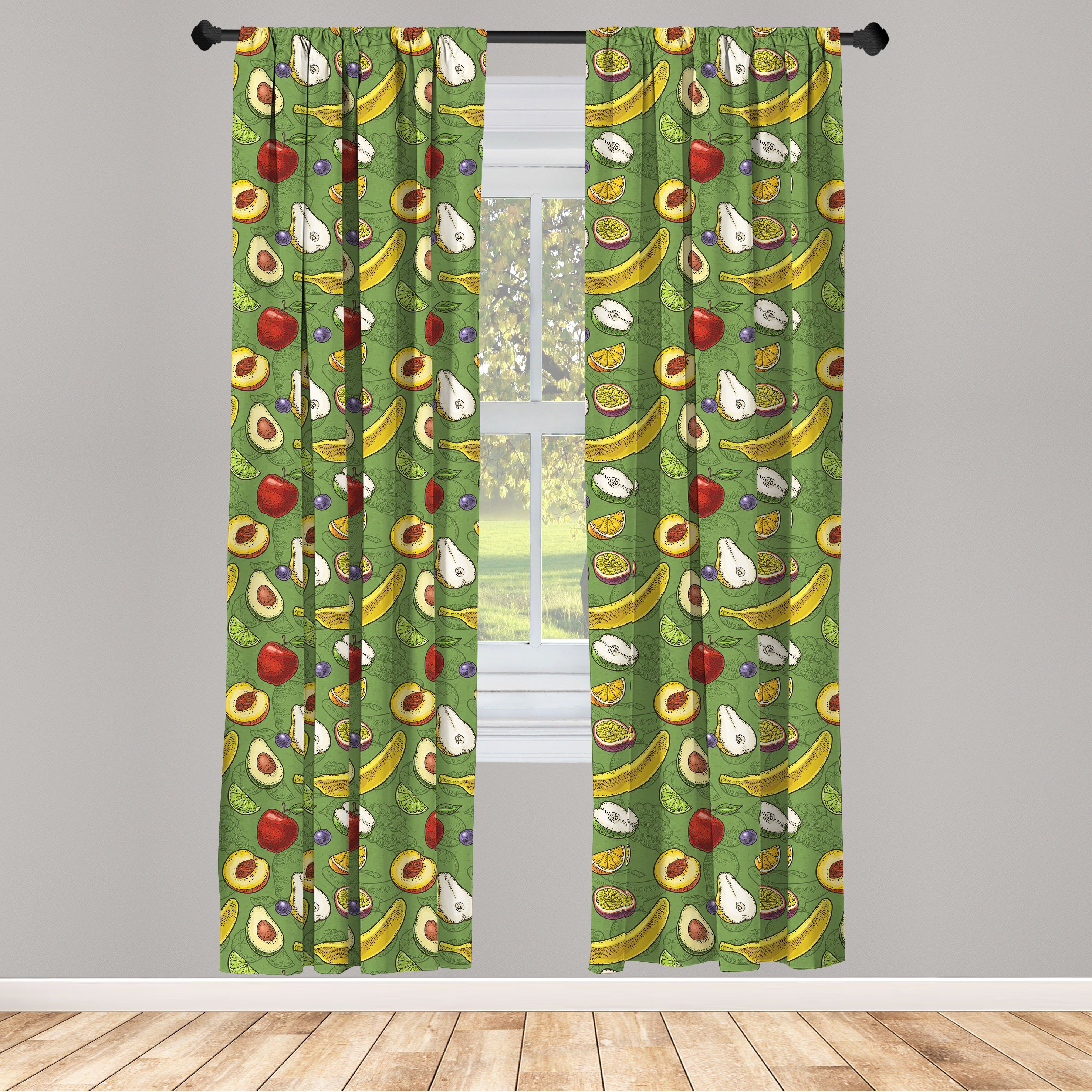 Gardine Vorhang für Wohnzimmer Schlafzimmer Dekor, Abakuhaus, Microfaser, Früchte Avocado Äpfel Banana Lime