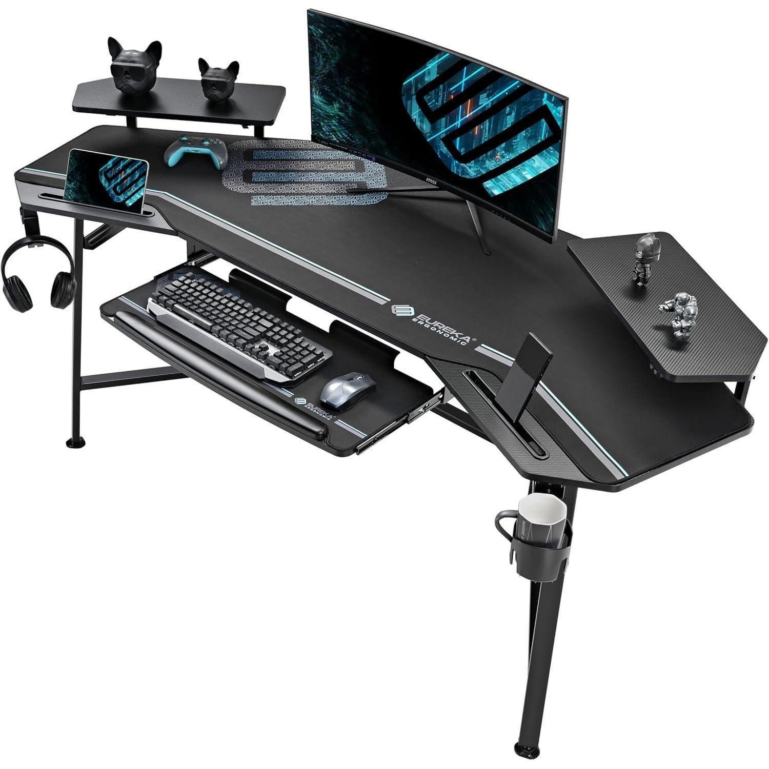 LuxusKollektion Gamingtisch Gaming Tisch LED 182x76cm Flügelform PC Computertisch 2 Monitorständer