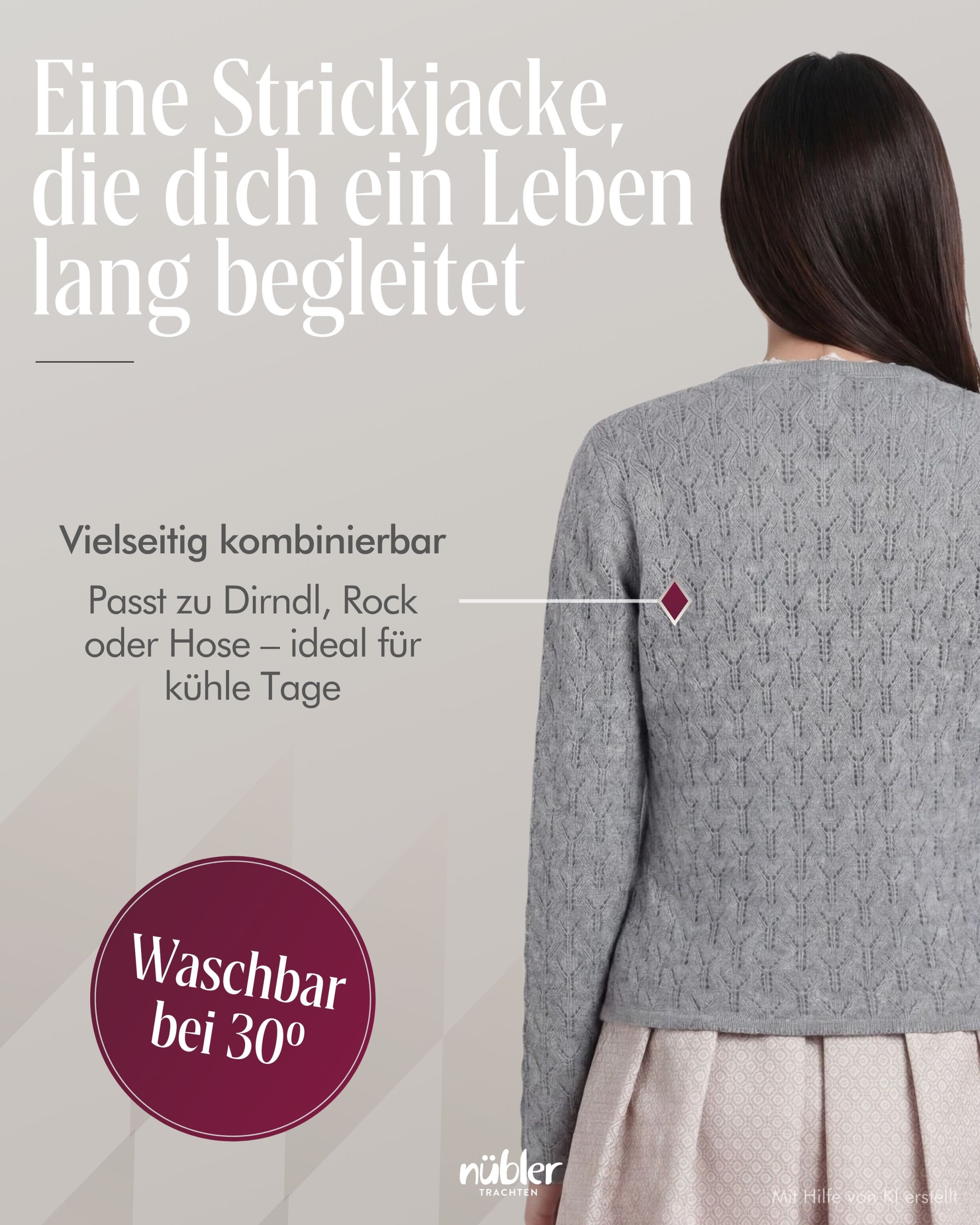 Nübler Trachtenstrickjacke Cape Strickjacke Luise in Silber, Trachtenmode – Bild 3 von 5