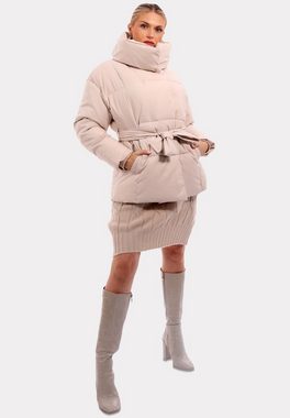 YC Fashion & Style Steppjacke Winterjacke Steppjacke mit Stehkragen und Taillengürtel Basic, Einschubtaschen, Kragen, in Unifarbe