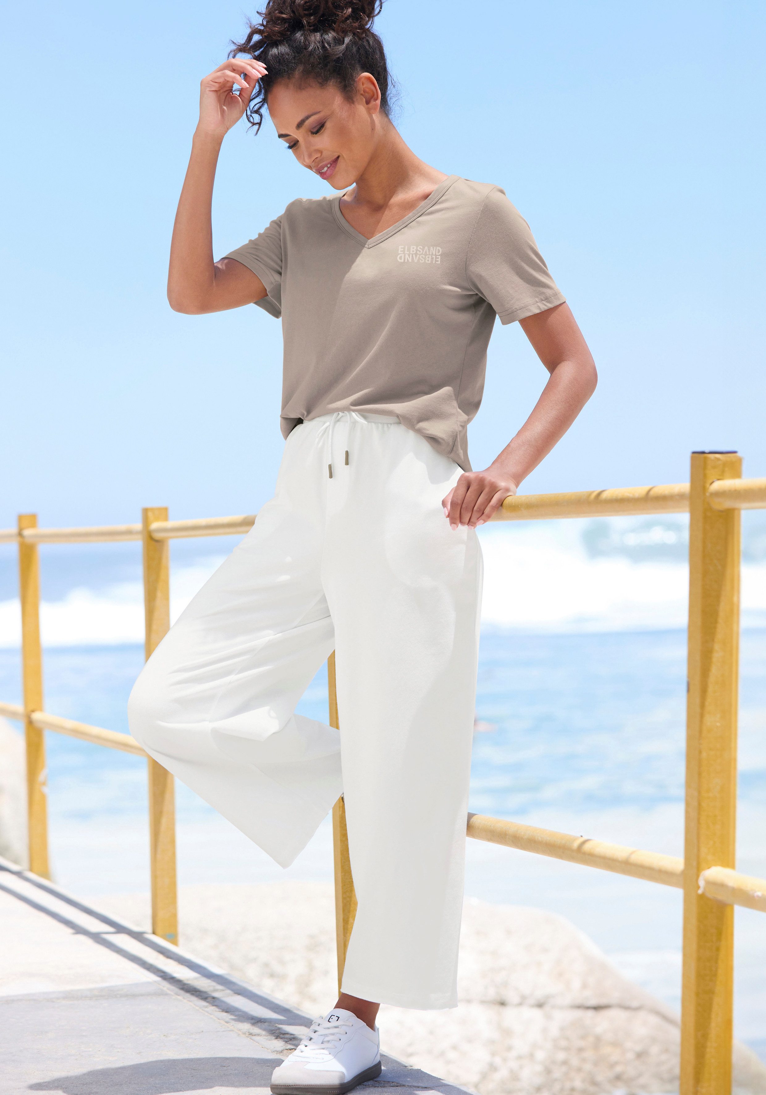 Elbsand V-Shirt Pajuk mit Logoprint, Kurzarmshirt, Basic