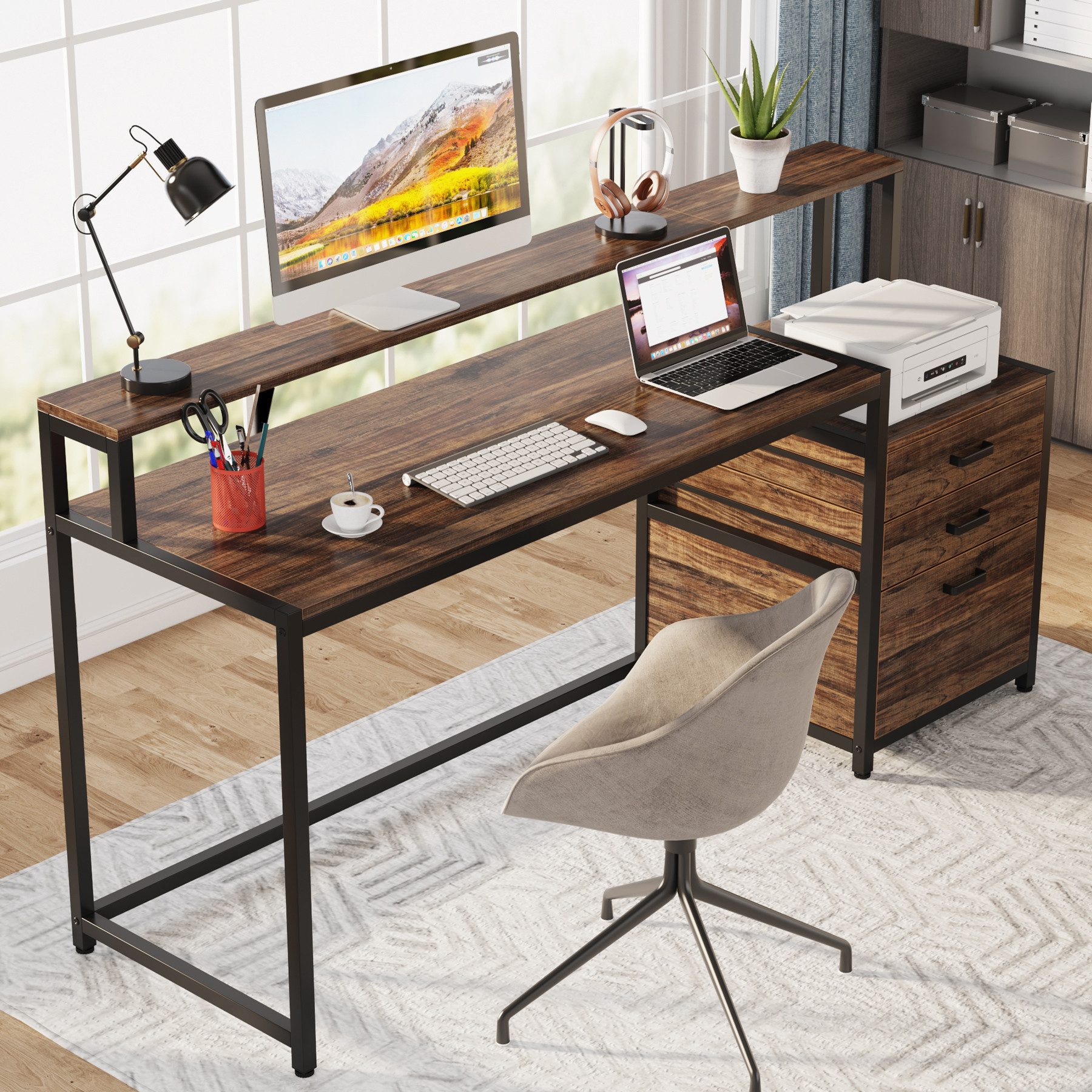 Tribesigns Computertisch 160cm Schreibtisch mit Schubladenschrank, günstig online kaufen