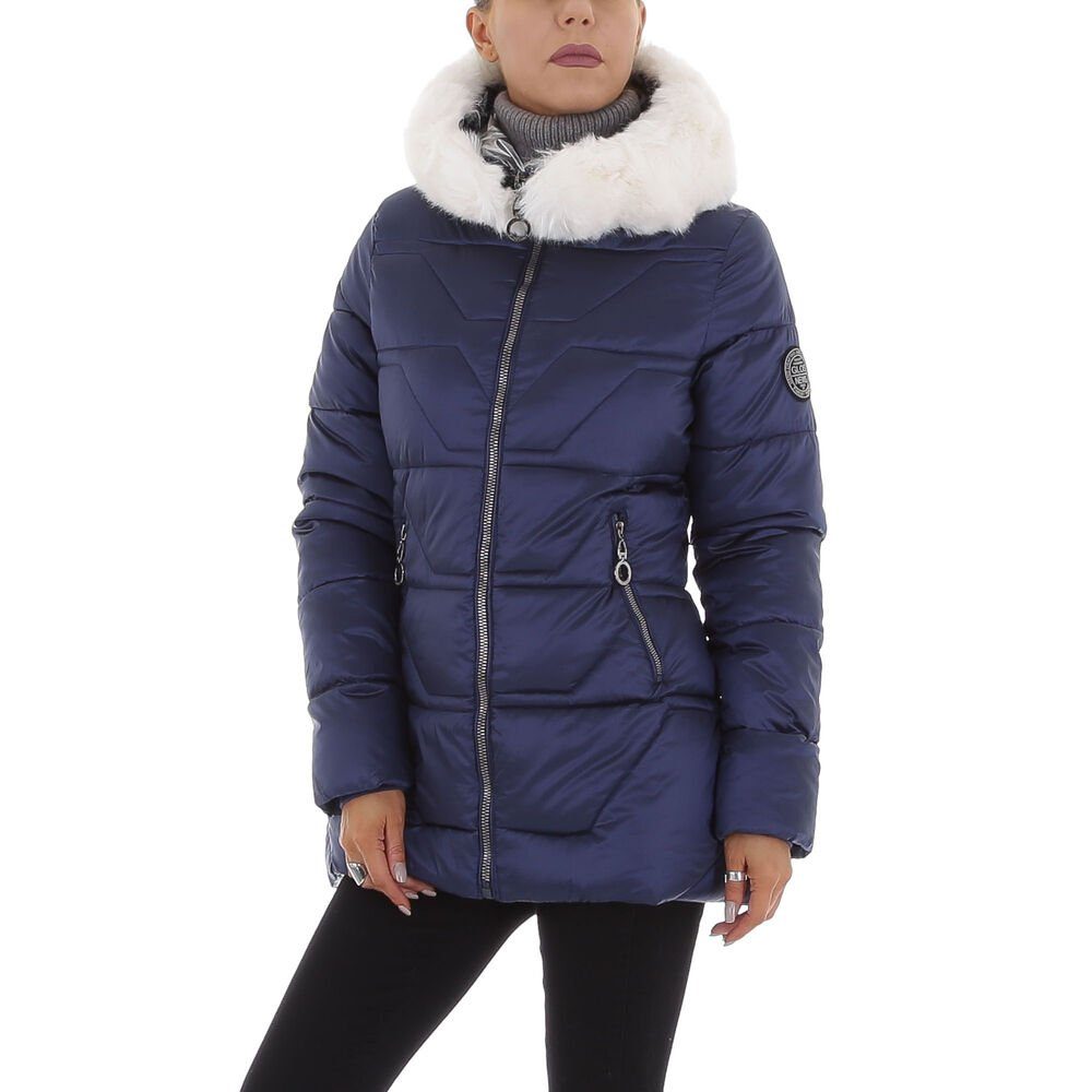 Damen Ital-Design Gefüttert Freizeit Winterjacke Blau in Kapuze Steppjacke