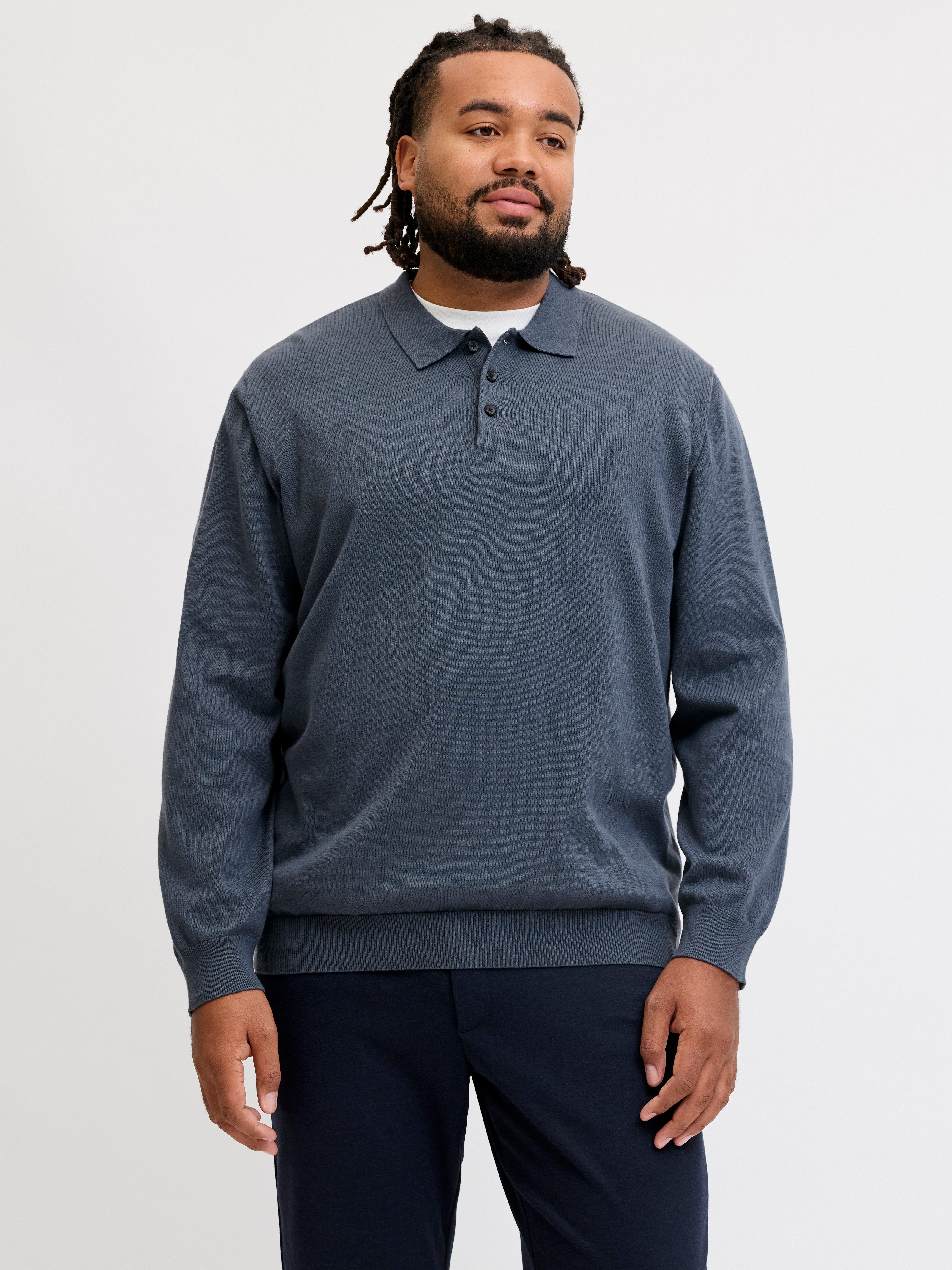 Jack & Jones PlusSize Polokragenpullover JJEBASIC KNIT LS POLO SN PLS Baumwolle, regular fit – Bild 2 von 5