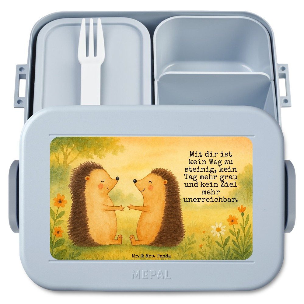 Mr. & Mrs. Panda Butterdose Igel Liebe Design, Bentobox, Blau Pastell, Bentobox, Bento Box, Gesch, Polypropylen lebensmittelecht, (Packung), Snackbox Frischhaltedose Vesperbox
