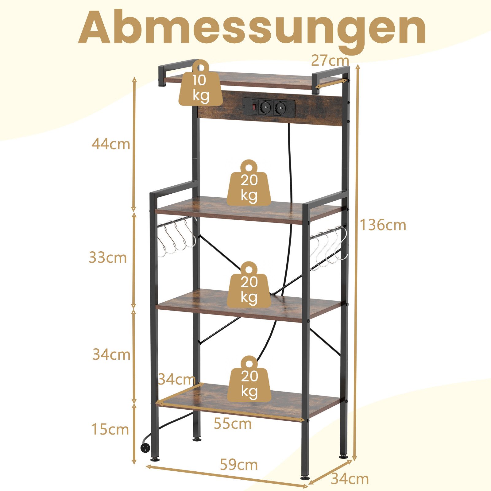 KOMFOTTEU Standregal, Küchenregal mit Steckdose, mit günstig online kaufen