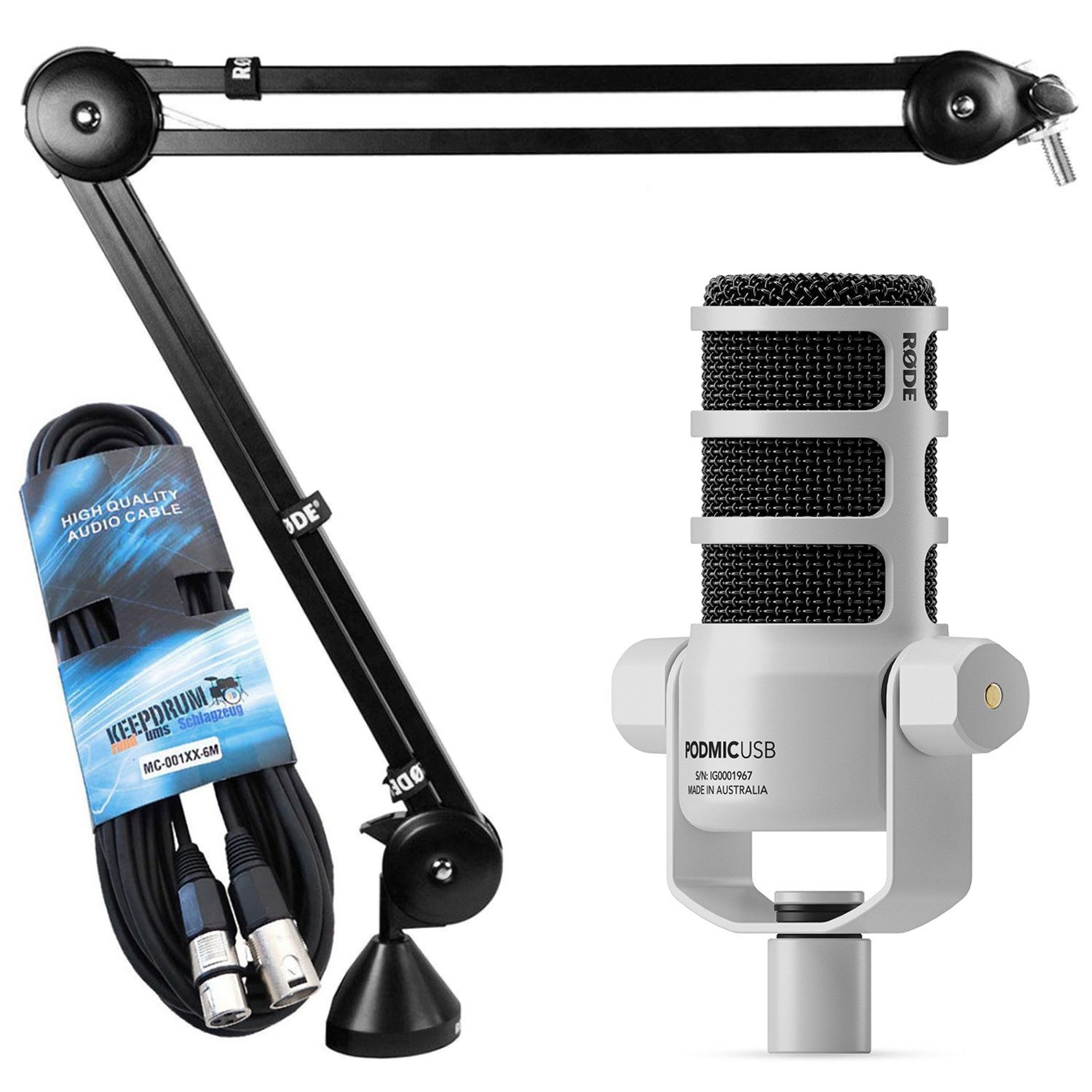 Mikrofon Rode Mikrofon Podmic USB Weiss mit PSA-1 Stativ und Kabel