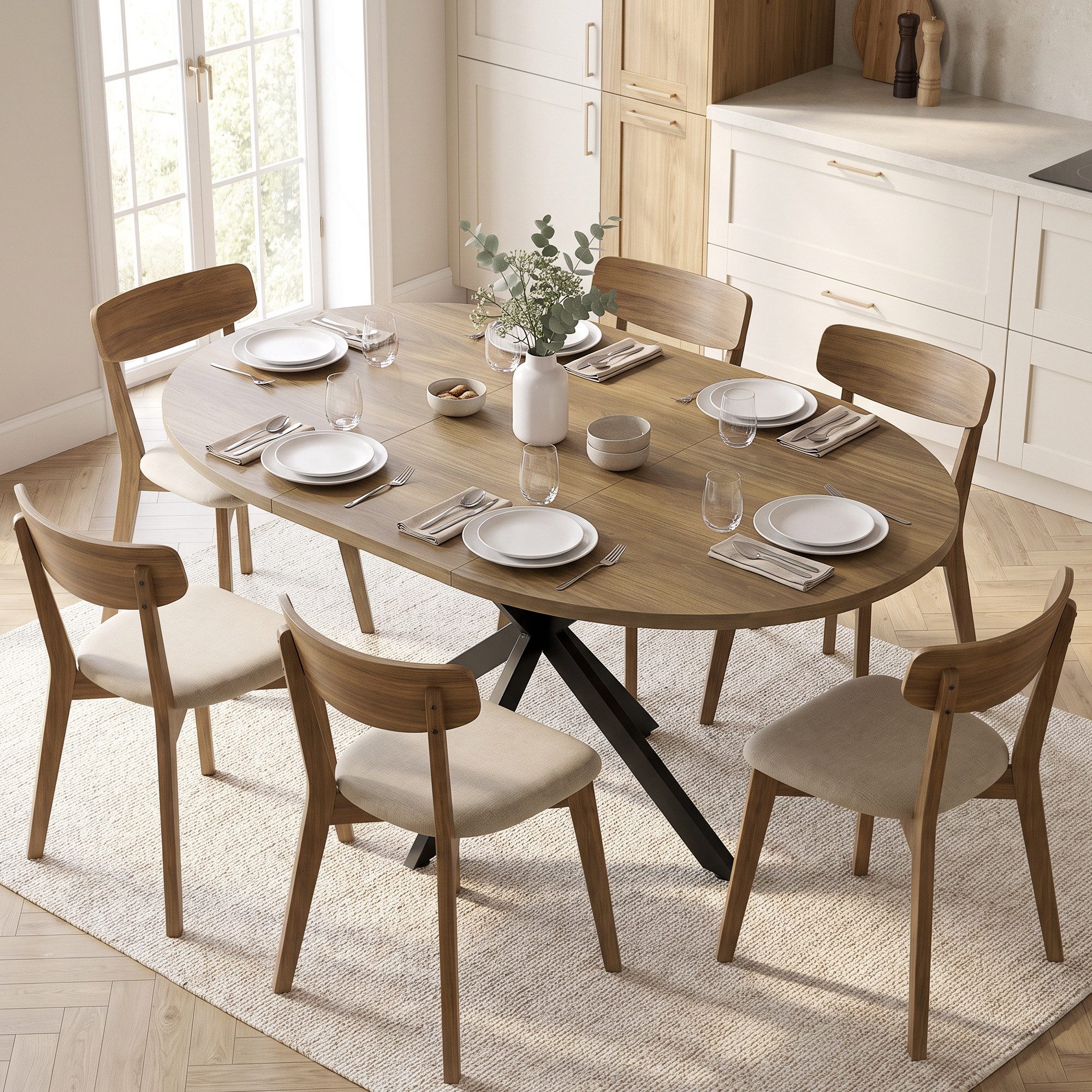 HOMCOM Esstisch Ovaler Küchentisch Esszimmertisch für 4–6 Personen mit Spinnenbein (Set, 1-St., 1 Tisch), für Küche, Esszimmer, Home-Office Braun