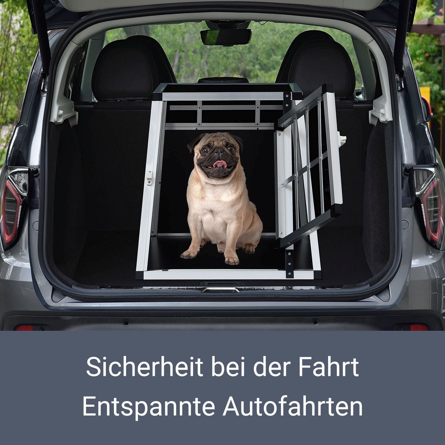 Aluminium Kofferraumbox Reisebox für Hunde Katzen Auto Hundebox robust & pflegeleicht Alu Hunde Autotransportbox Gittertür verschließbar 