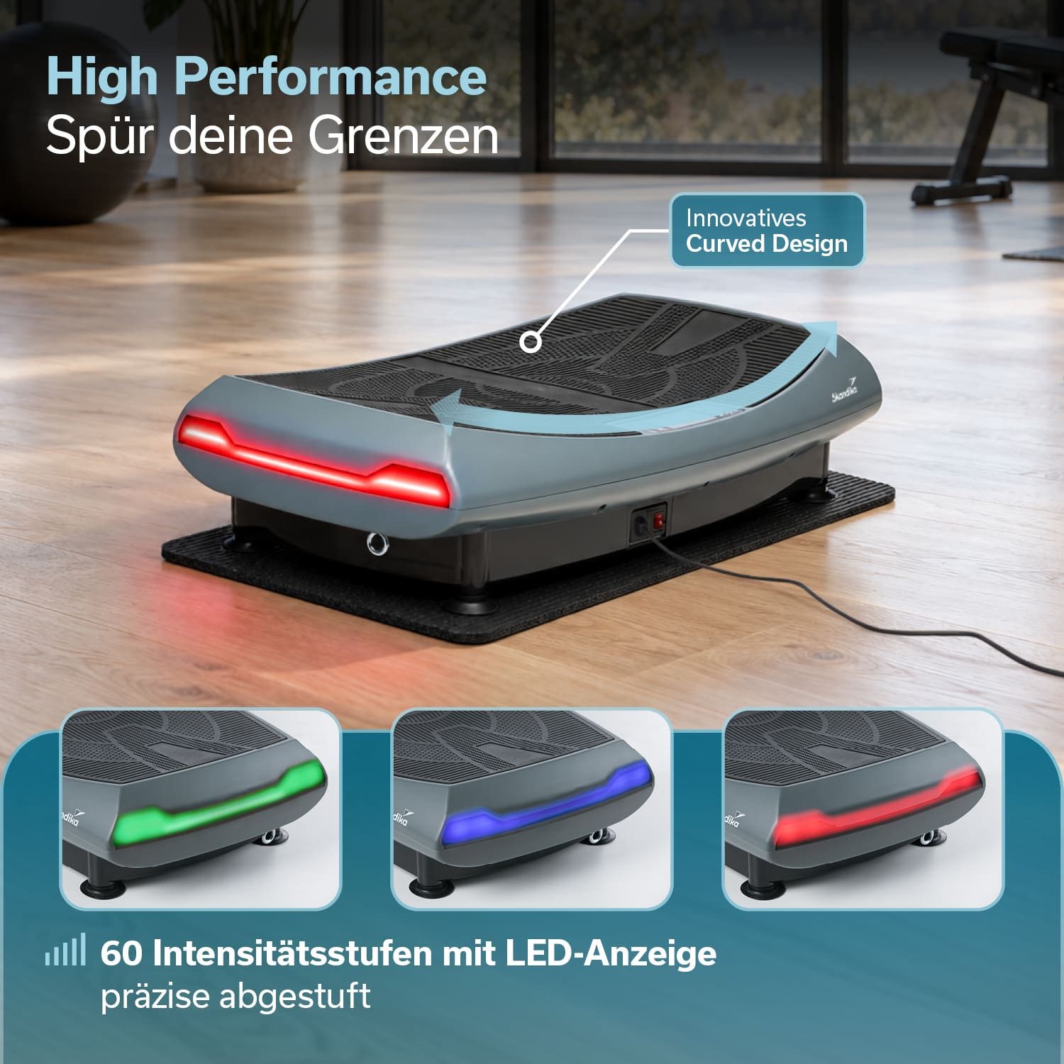 Skandika Vibrationsplatte 4D Vibration Plate V2000, Curved Design, Fernbedienung, (60 Stufen, 3 + 3 Programme, Oszillierende Vibration), 2 Kraftvolle Motoren, Flüsterleise, Maximales Benutzergewicht 125 kg