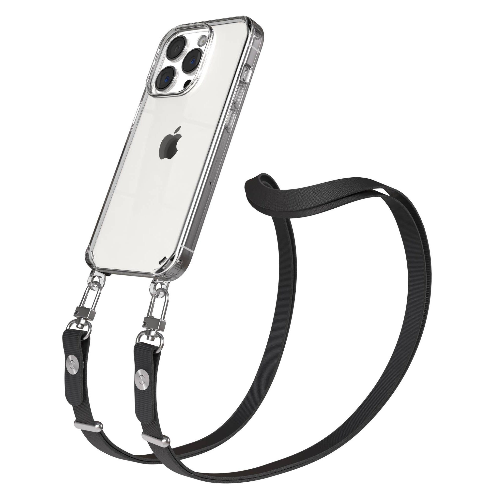 EAZY CASE Handykette für Apple iPhone 15 Pro Handyhülle mit Handyband magnetisch, Praktische Smartphone Kordel in Schwarz mit Magnetband