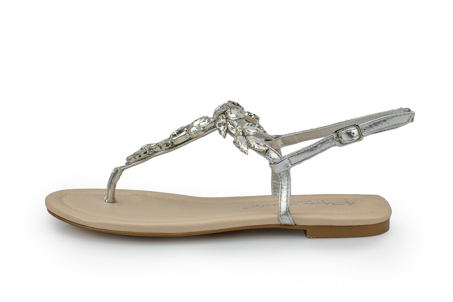 White Lady 605 silber - Metallic Sandalen mit Steichen T-Strap-Sandale