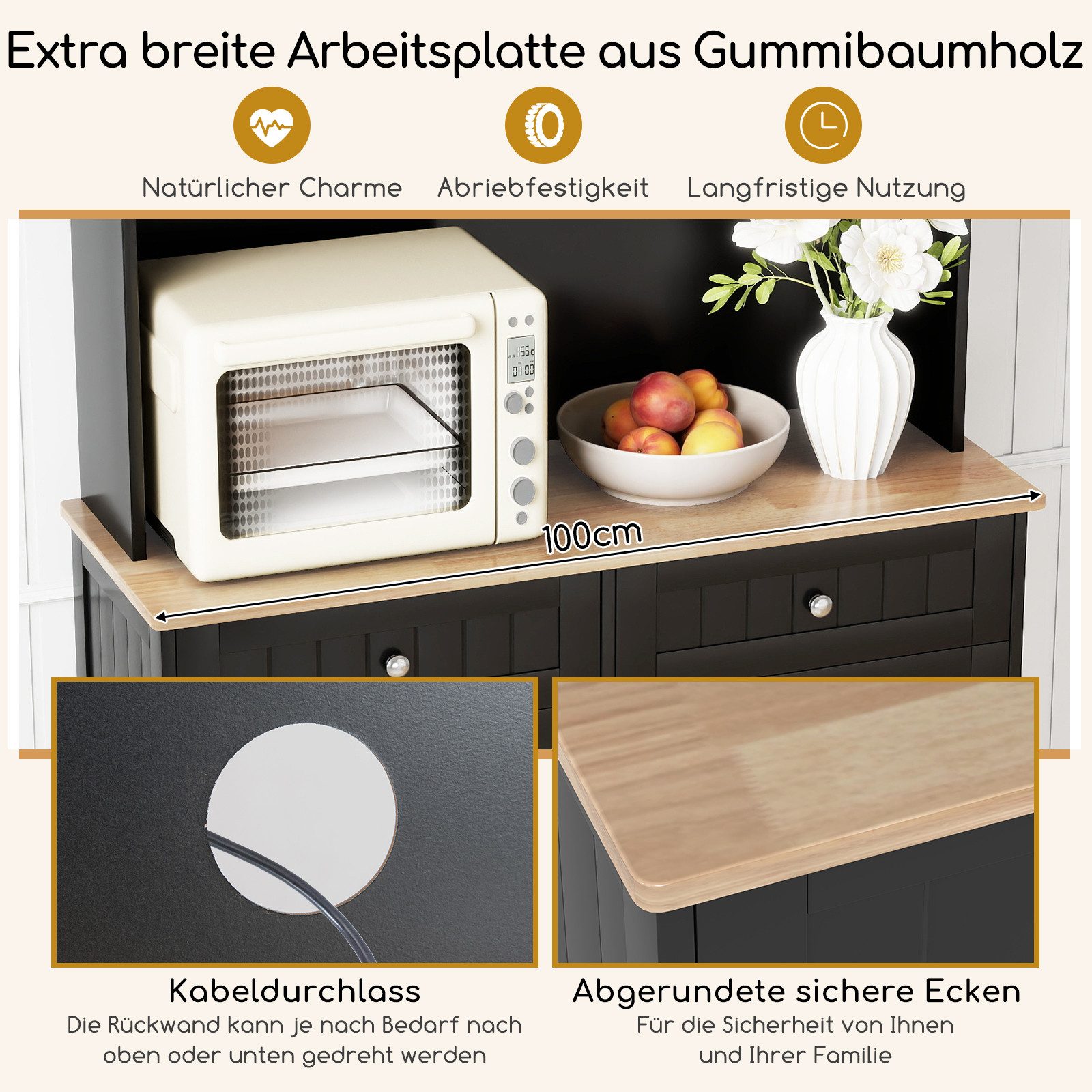 COSTWAY Küchenbuffet für 38L Mülleimer mit Arbeitsplatte, Hochschrank weiß