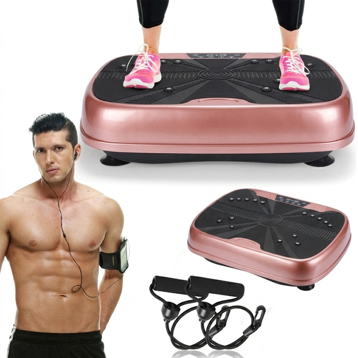 kehot Vibrationsplatte Vibrationsplatte mit Doppelmotoren, Fernbedienung & Trainingsbänder, 200 W, 99 Intensitätsstufen, (für Abnehmen, Ganzkörpertraining, Muskelaufbau - Massagegerät), 120 kg Kapazität Vibrationsplatte für Home Workout