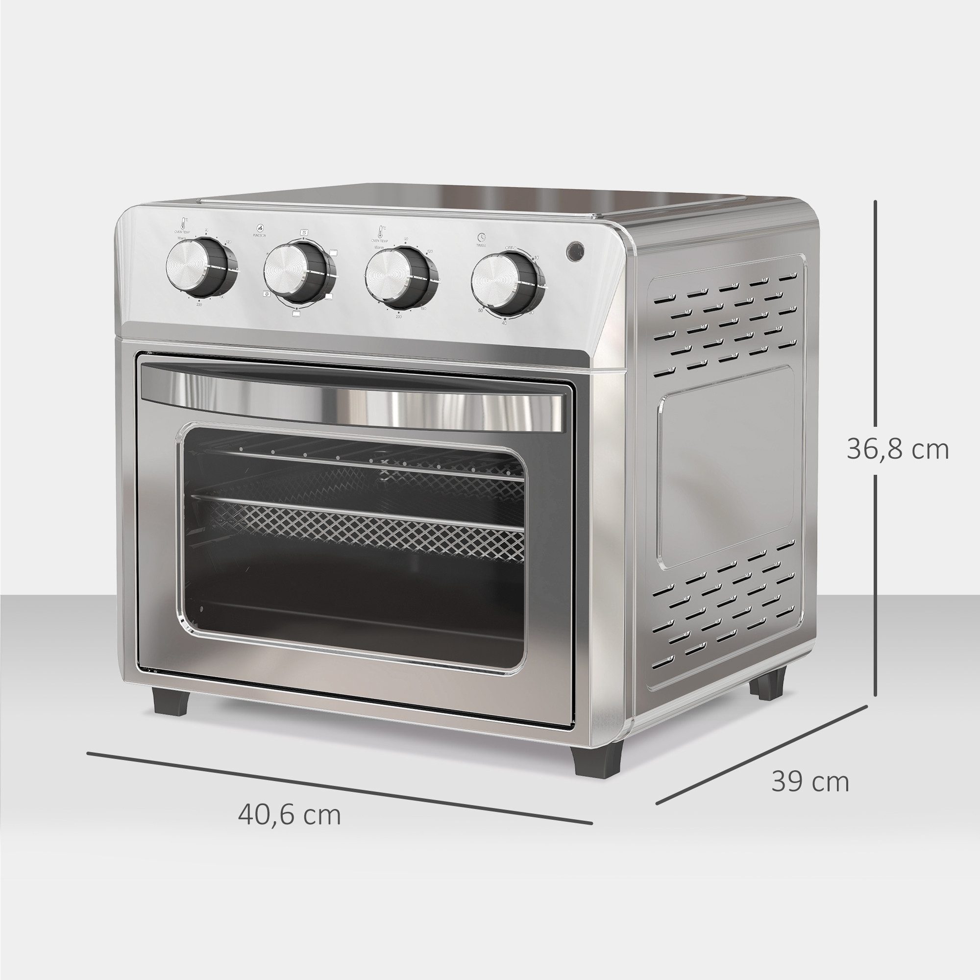 HOMCOM Minibackofen mit 60 Min. Timer, Backblech Grillrost, Innenbeleuchtung, zum Grillen, Backen, Toasten, Silber
