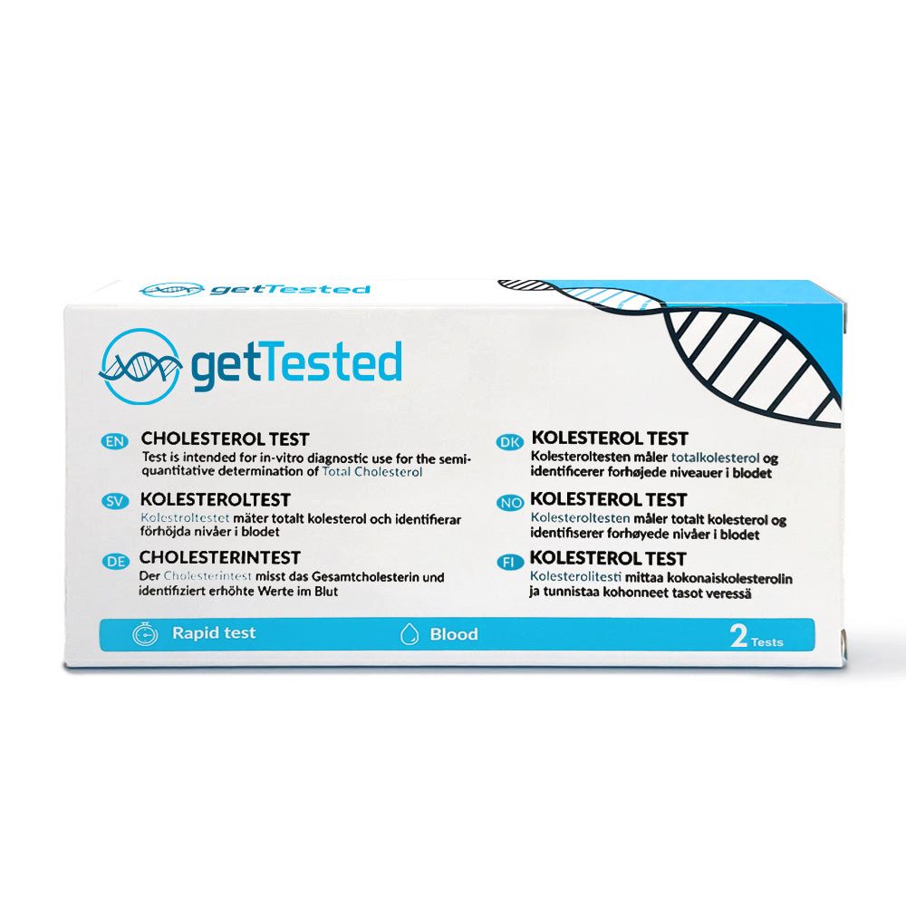 GetTested International AB Cholesterin-Teststreifen Cholesterin Schnelltest – Fingerprick-Bluttest, 1 Messparameter, Testkit, 1-tlg., Cholesterin-Bluttest für zuhause, Cholesterin-Bluttest mit Ergebnis nach ca. 2 Minuten