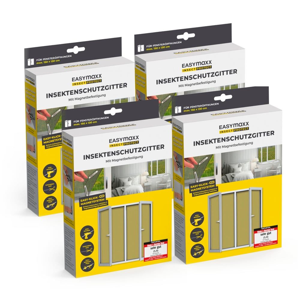 EASYmaxx Insektenschutz-Fensterrahmen Insect Protect Insekten- & Pollenschutzgitter 150 x 130 cm, (4-St), Moskitonetz zuschneidbar, Einfache Montage mit 12 Magneten