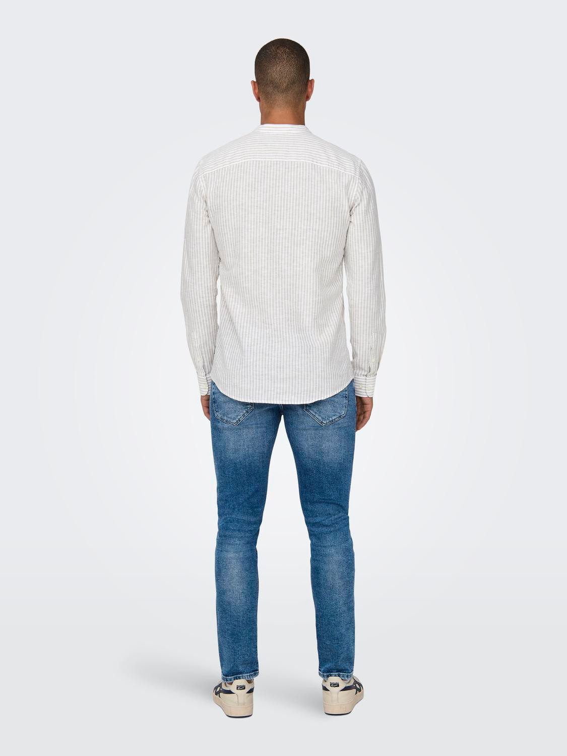 ONLY & SONS Langarmhemd Leichtes Leinen Langarm Slim Fit ONSCAIDEN LS MAO S günstig online kaufen