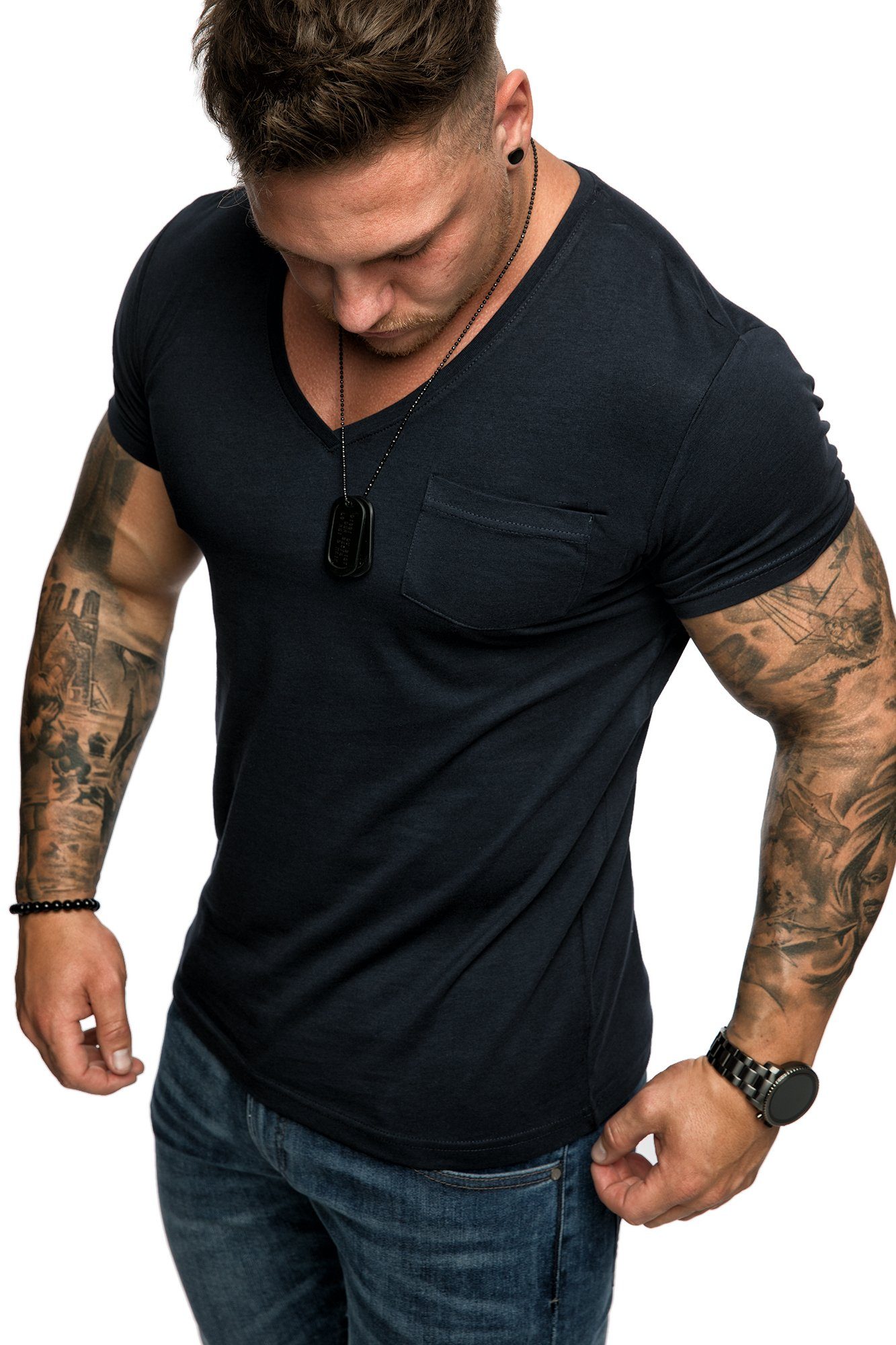 T-S H C V-Neck T At Sz/Weiß/Grau/Navy NEU €2.90 hittech.com