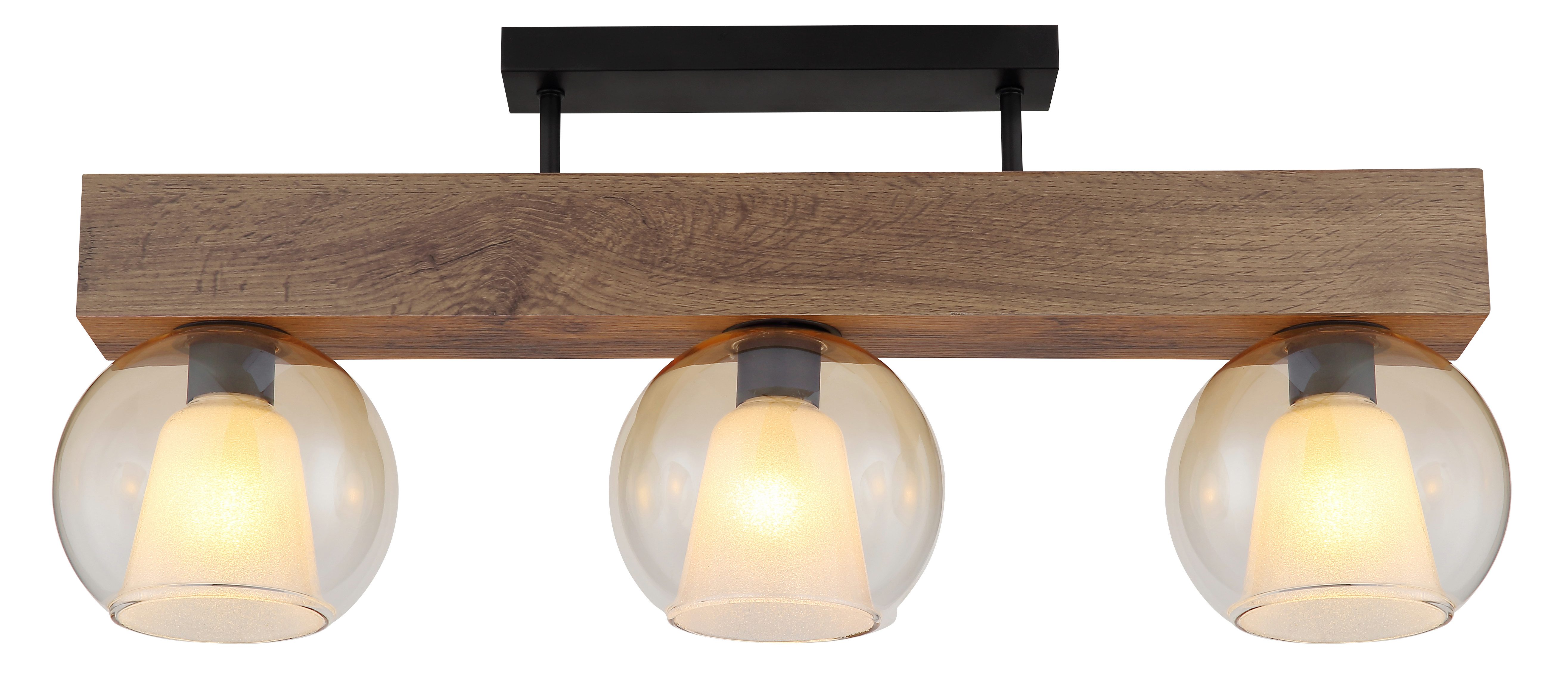 GLOBO LIGHTING Deckenleuchte BARRY I, ohne Leuchtmittel, Deckenlampe/holzoptik/Glas amber/Glaskristalle/Innenglas