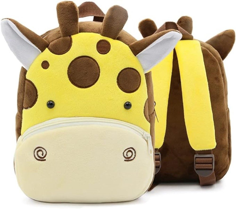 Ikonka Kinderrucksack Giraffe Plüsch-Rucksack Niedliches Kinderaccessoire für den Alltag, Weicher Plüsch, verstellbare Gurte, geräumige Taschen