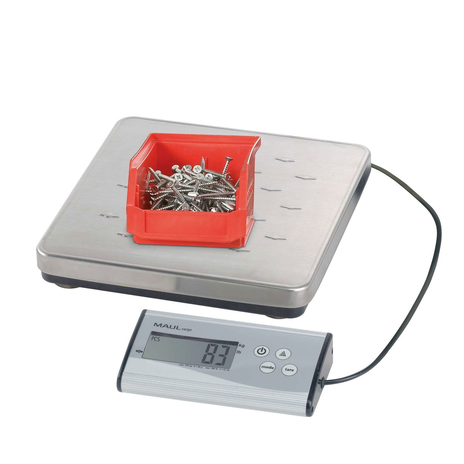 MAUL Kofferwaage Paketwaage MAULcargo, separates Bedienpult, Netzteil, Tragkraft 50 kg, Großes Display