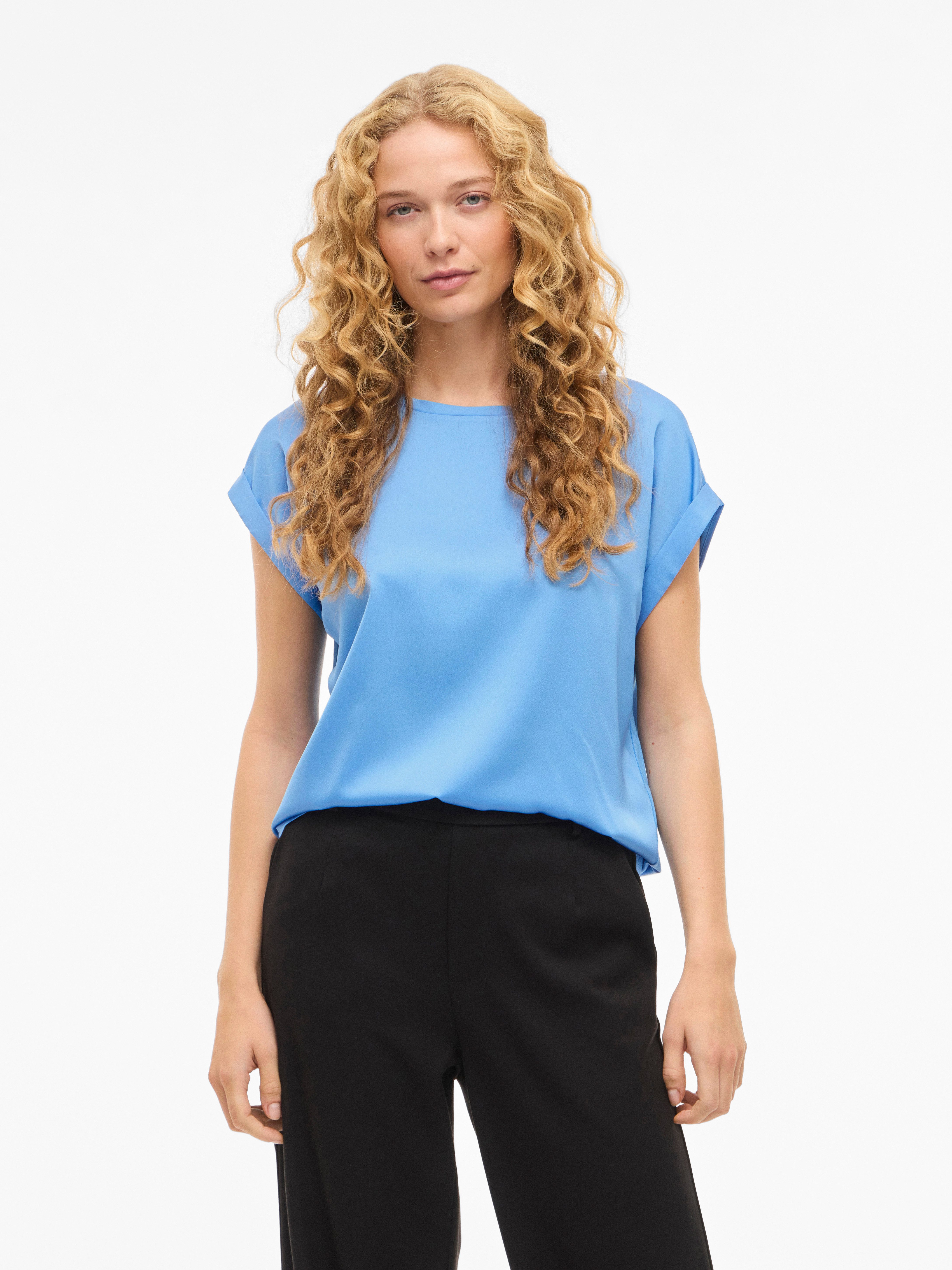 Vila Kurzarmshirt VIELLETTE S/S SATIN TOP - NOOS Kunstfaser, regular fit