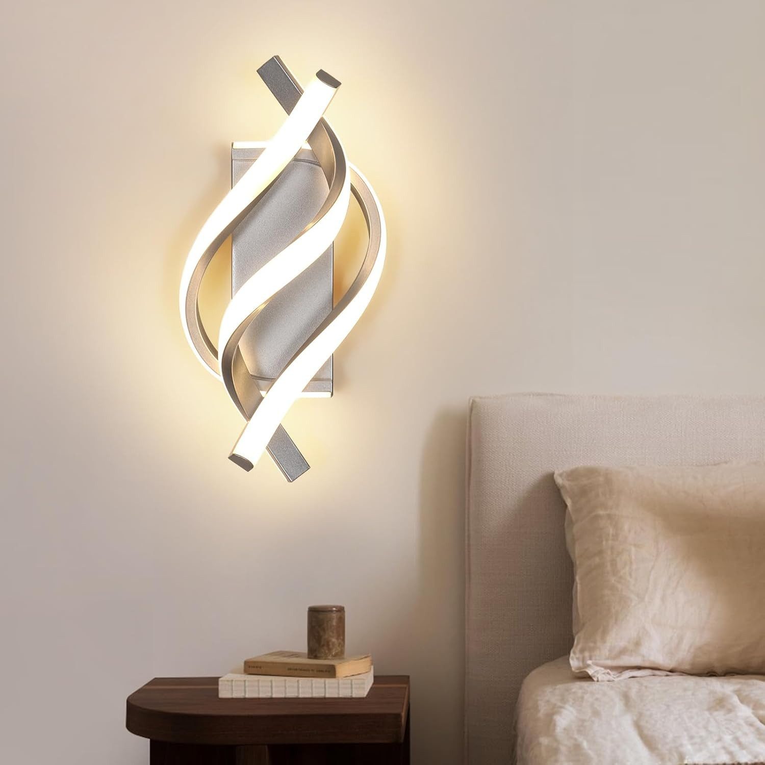 Riserva Wandleuchte Moderne LED Wandlampe Zopf-Design, 19W 3000K Silber, LED wechselbar – Bild 2 von 5