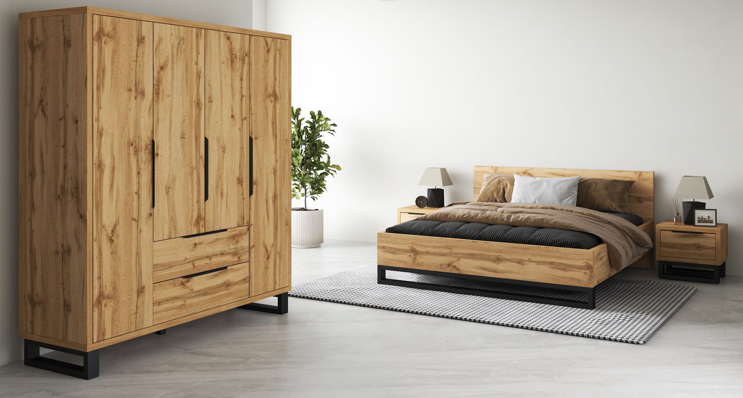 Home affaire Мебель для спальни-Set Bronne,Komplettschlafzimmer (Set,4-St), Мебель для спальни-Set, Schrank 191cm breit, 2xNachtische, Bett180/200cm