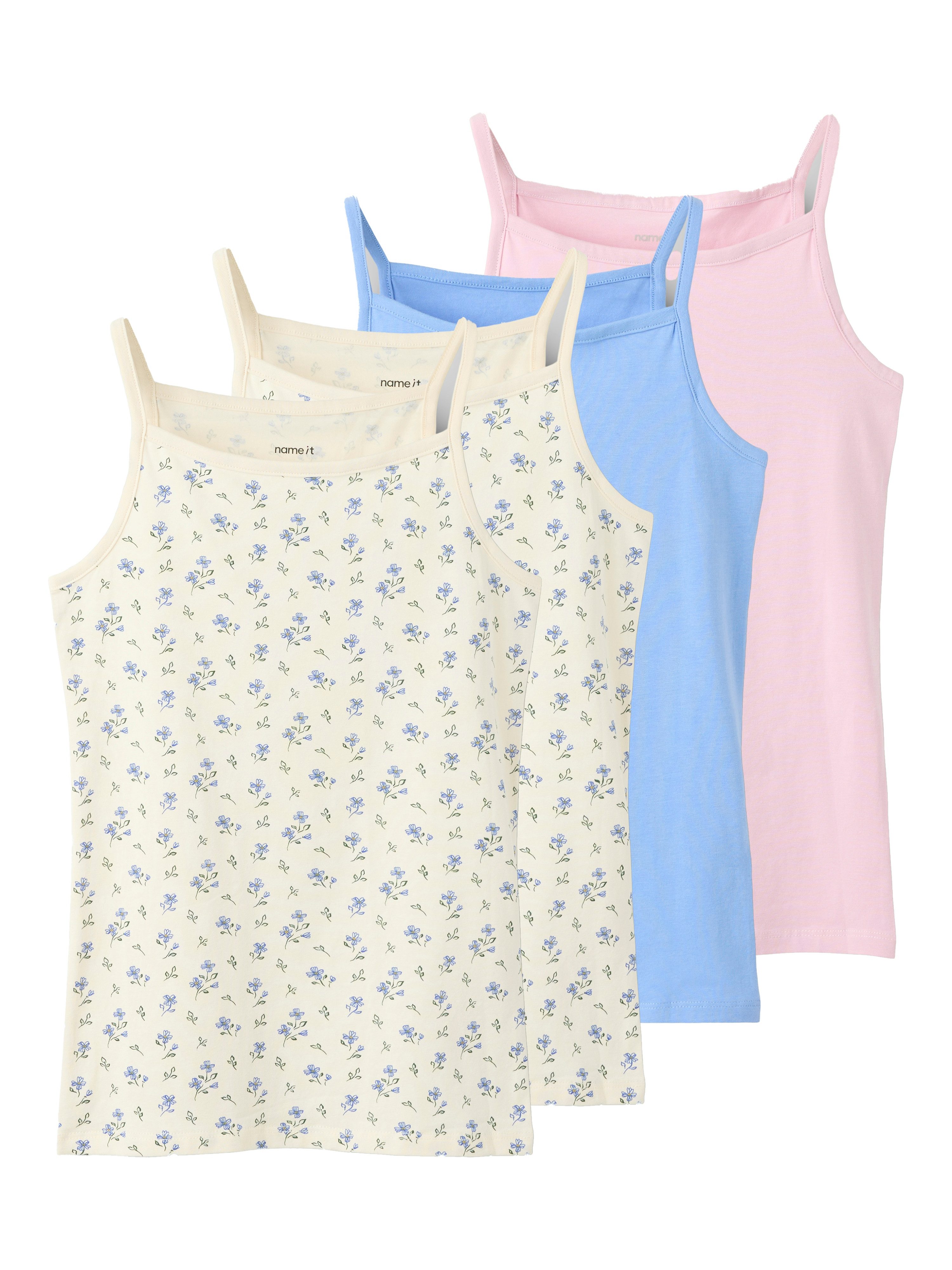 Name It Unterhemd NKFSTRAP für Mädchen mit Stretchkomfort im 4er-Pack (Packung, 4-St) bedruckt, casual, regular fit, Baumwollmischung, Rundhals