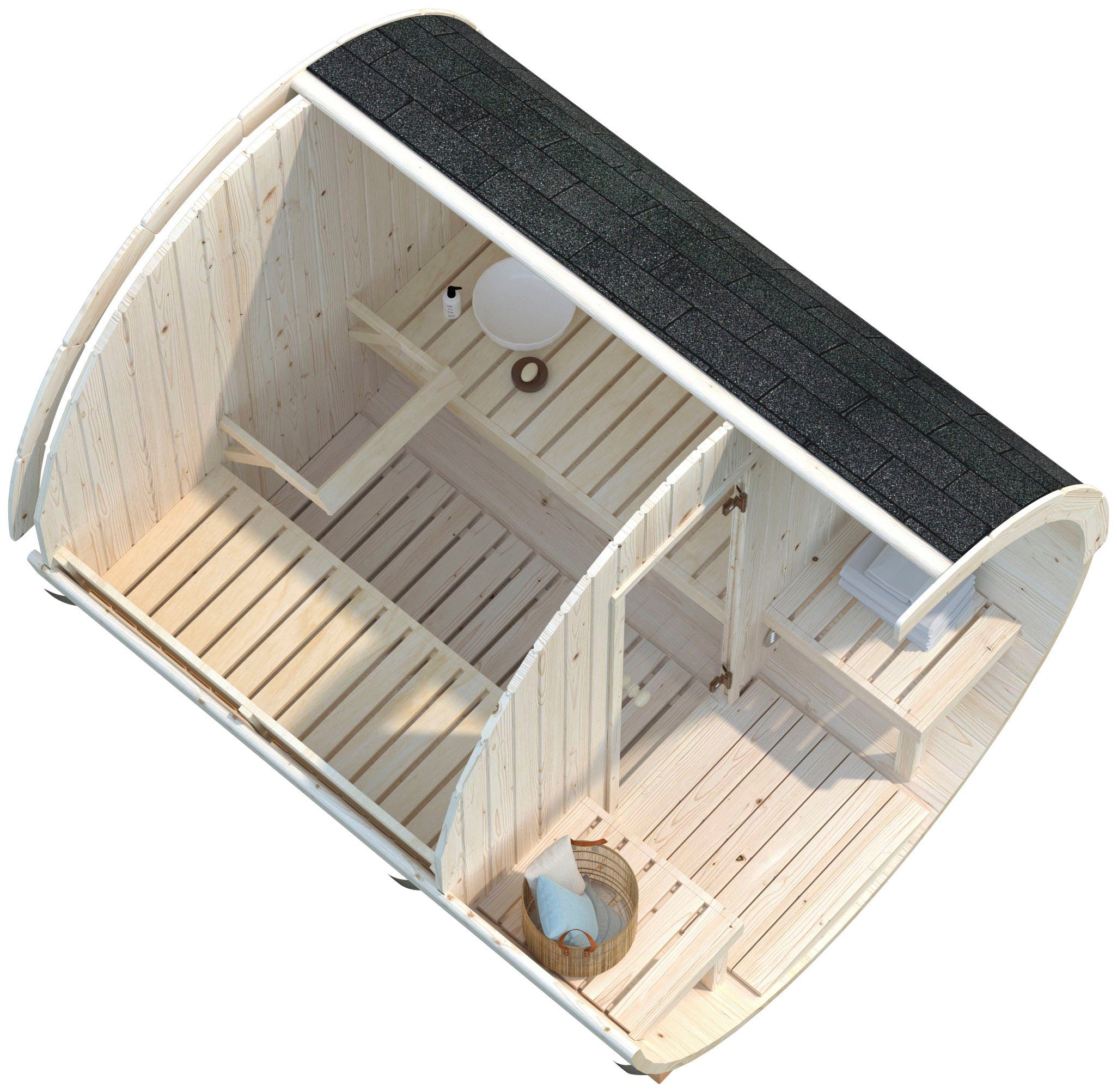Palmako Fasssauna, BxTxH: 226 x 253 x 225 cm, 4,2 mm, 1,3 + 0,7 m², BxT: 226 x 253 cm