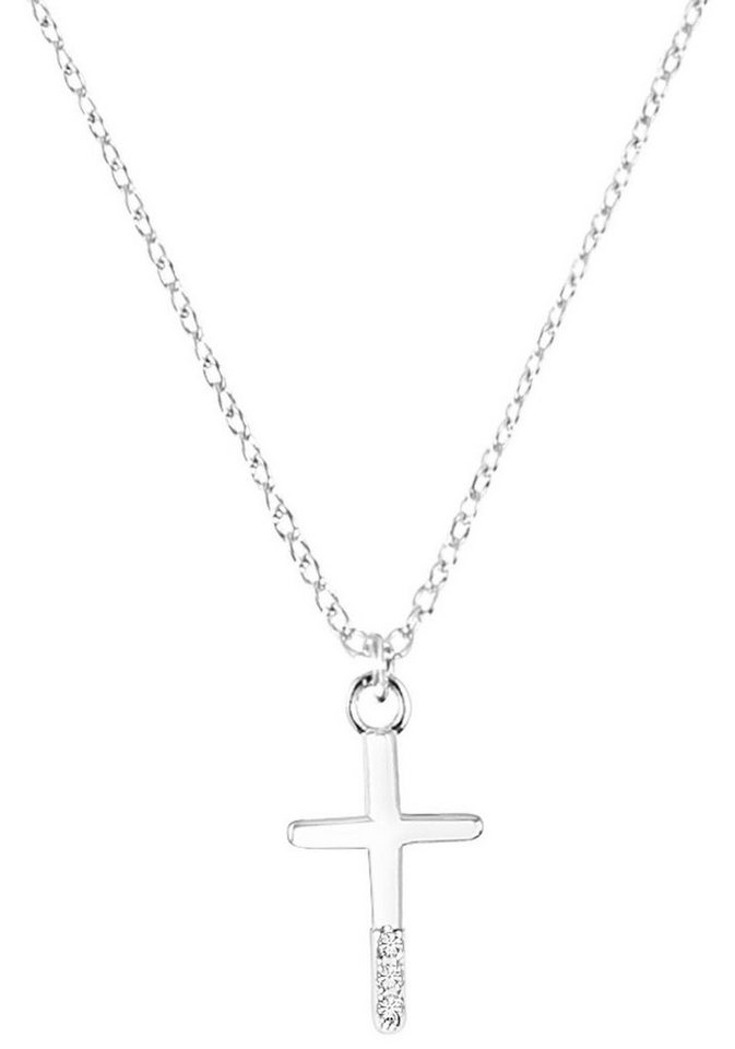 s.Oliver Junior Kette mit Anhänger Halskette Kreuz, 2035514, mit Zirkonia  (synth), Süße Kette für Kinder mit Glaubenssymbol Kreuz