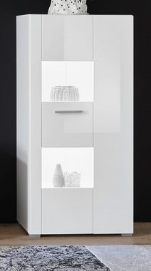 Furn.Design Standvitrine Crucero (Midi-Schrank in weiß, 58 x 123 cm) Hochglanz