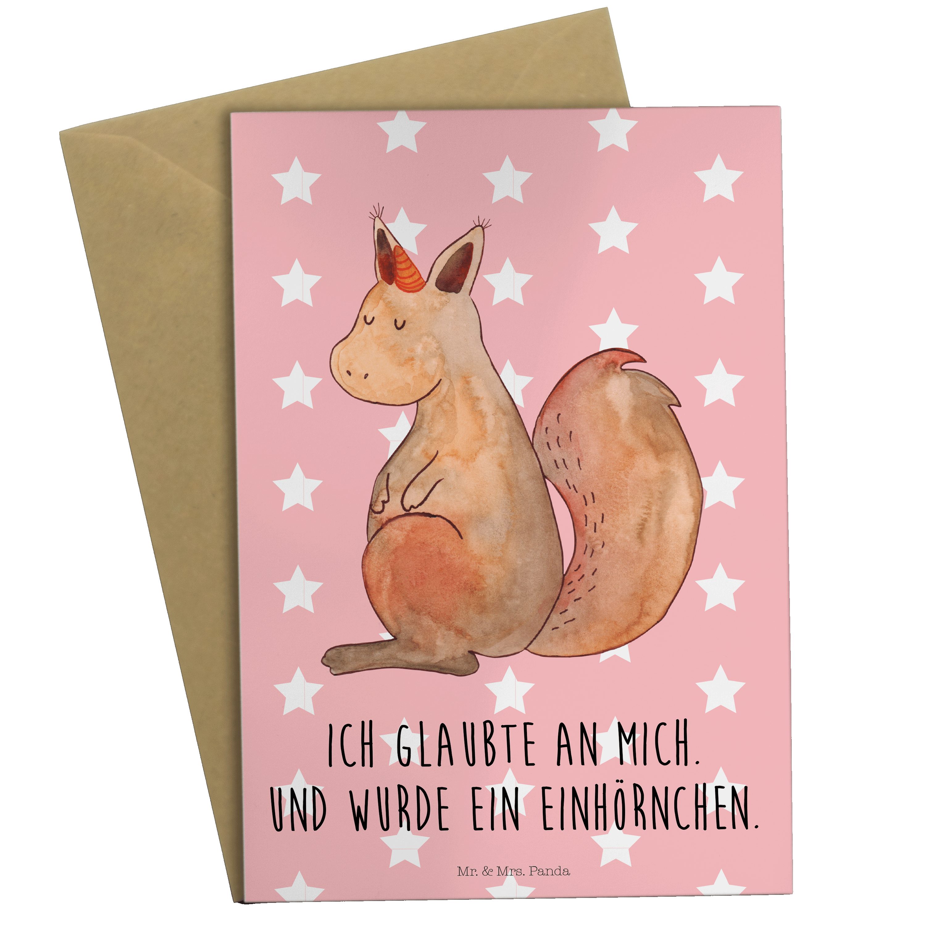 Mr. & Mrs. Panda Grußkarte Einhörnchen Glaube - Rot Pastell - Geschenk, Eichhorn, Einladungskart