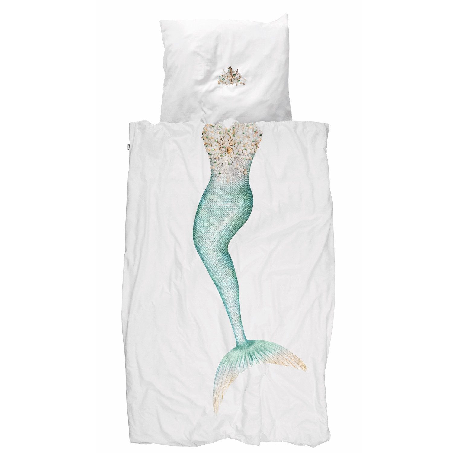 Snurk Kinderbettwäsche Mermaid Meerjungfrau, Perkal, 2 teilig, Flosse, Prinzessin, Perlen, Muscheln, Krone