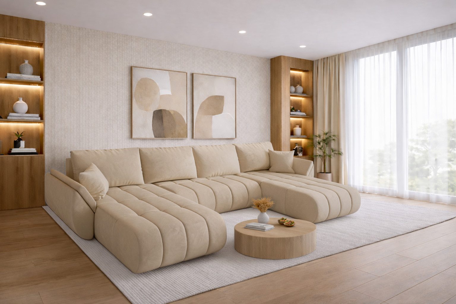 Kaiser Möbel Ecksofa TOKYO U PREMIUM im Veloursstoff Monolith,Schlaffunktion und Bettkasten, Ecksofa U-Form, U-Form,Wasserabweisender Veloursstoff Monolith
