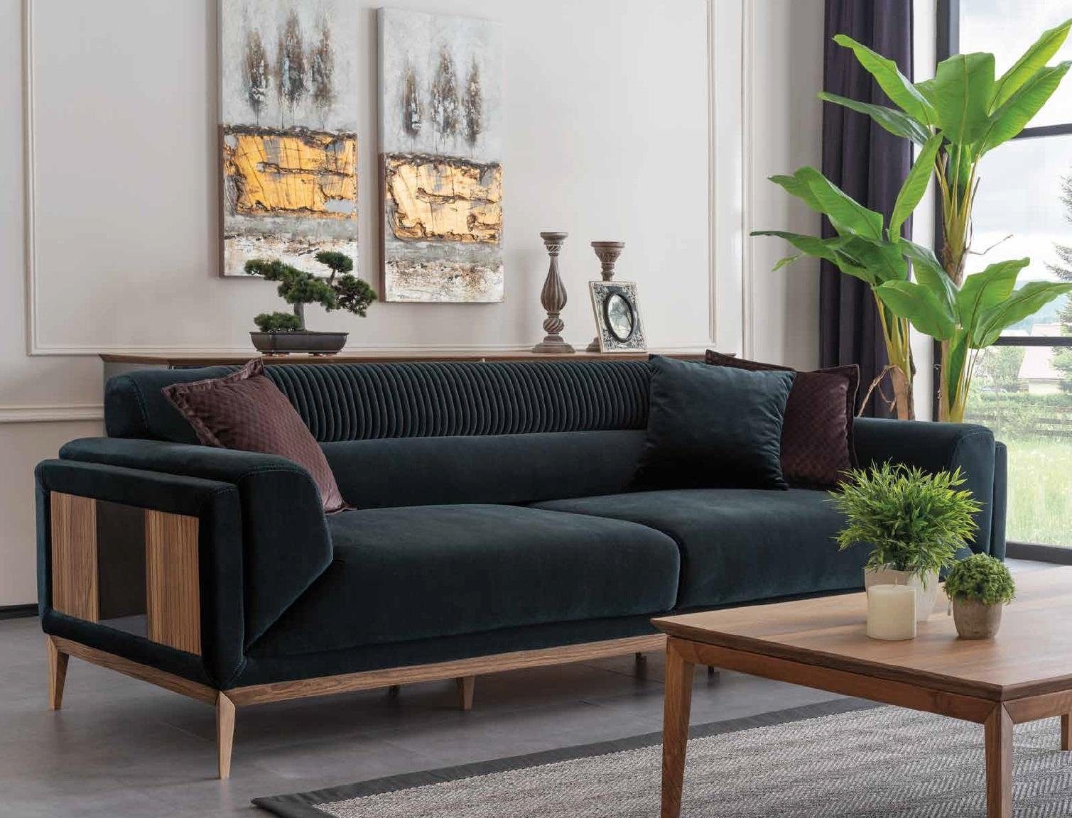 JVmoebel Sofa Moderner stilvoller Dreisitzer 3-er mit Holzfüßen Stoff Couch  Neu, Made in Europe