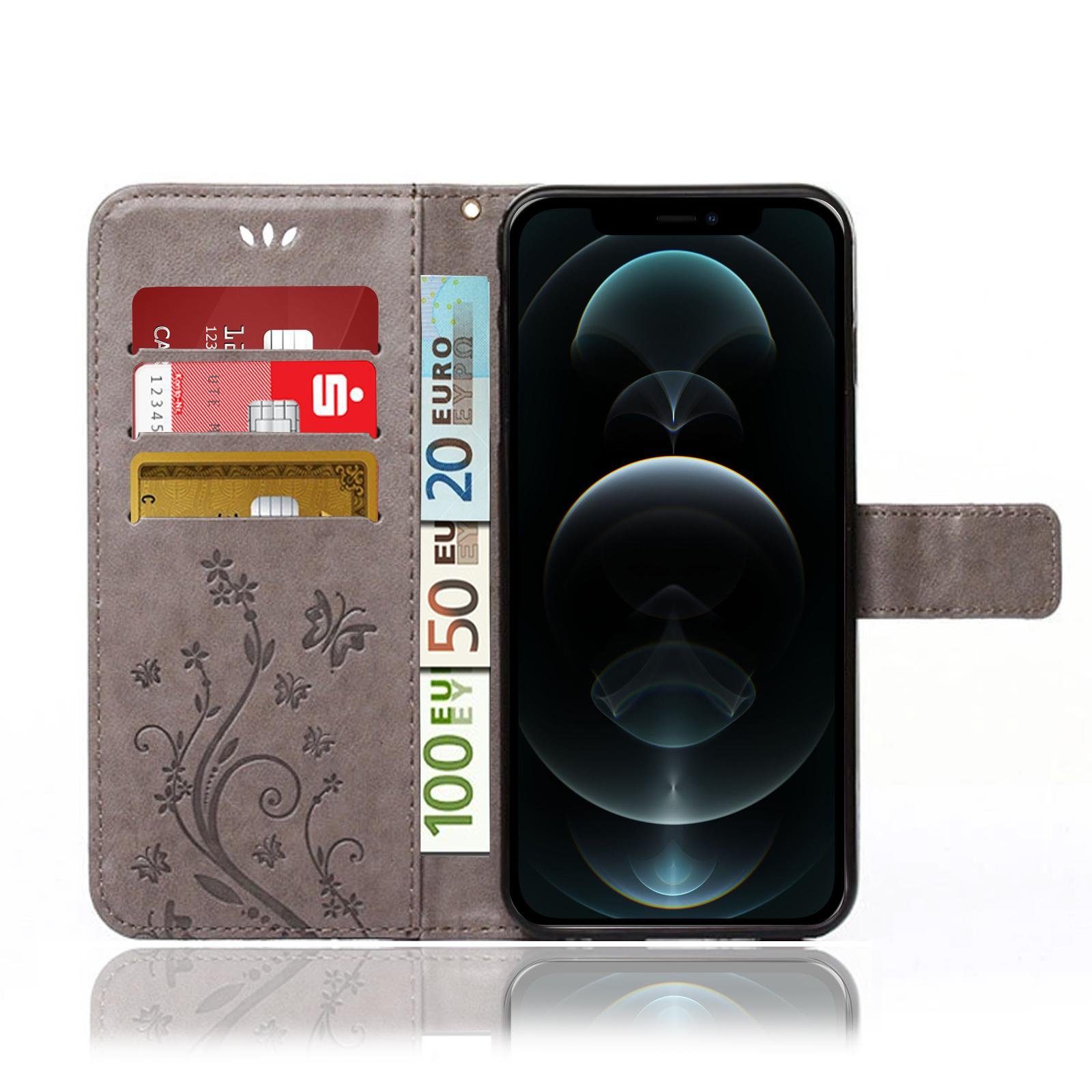 Numerva Handyhülle Bookstyle Flower für Apple iPhone 12 mini, Handy Tasche Schutzhülle Klapphülle Flip Cover mit Blumenmuster