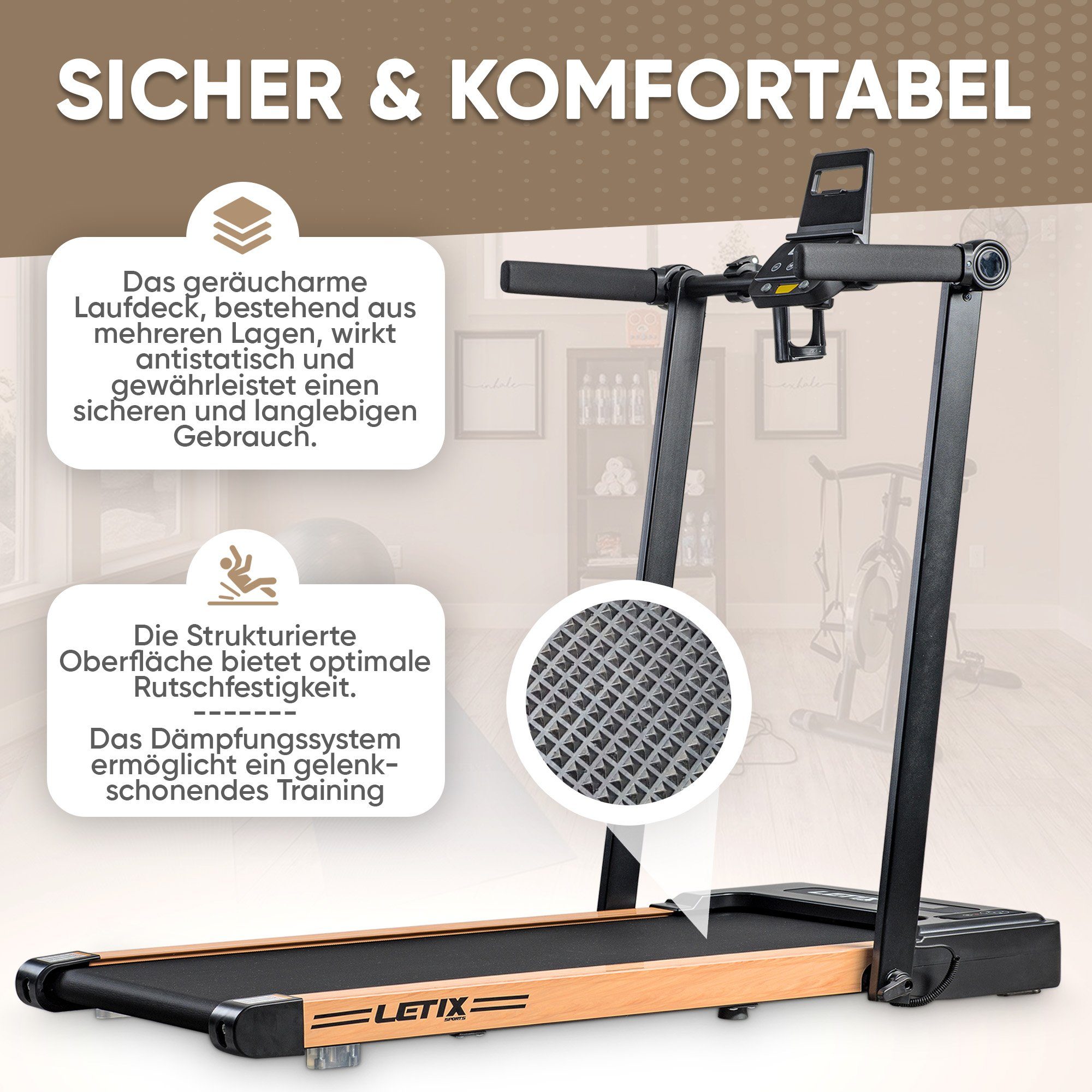 Letix Sports Laufband FoldPro 2in1 mit LCD-Display, Bluetooth & APP Funktion, für zu Hause und Büro, motorisiertes Fitnessgerät, Heimtrainer