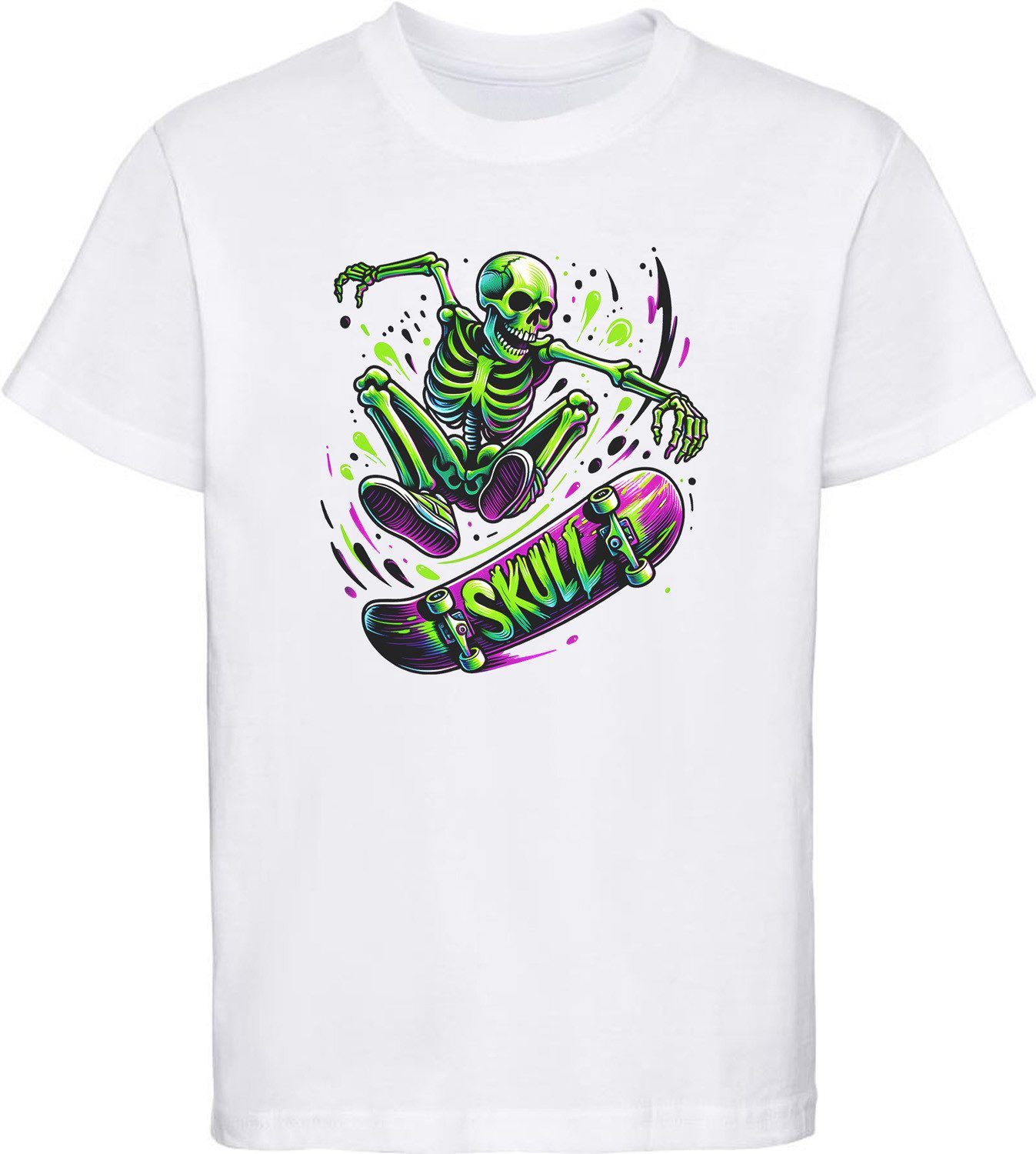 T-Shirt Kinder Print Shirt Springender Skelett Skateboarder