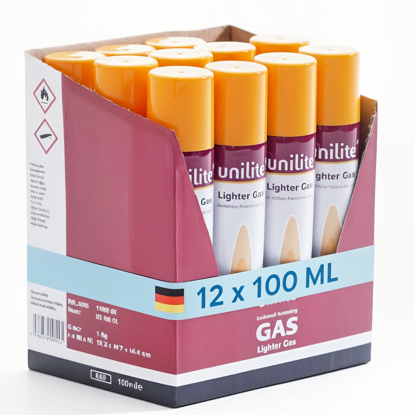 Unilite Gas Feuerzeuggas Kartusche 100ml Set mit 5 Adapter, für Feuerzeuge, Sturmfeuerzeuge, Flammbierbrenner, Gasbrenner