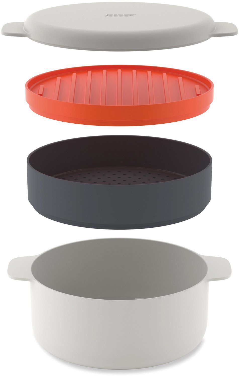 Joseph Joseph Mikrowellenbehälter M-Cuisine, Polyprophylen (PP), (Set, 3-tlg), 2-Liter Kochtopf, Dampfgarer, Grillpfanne und Deckel